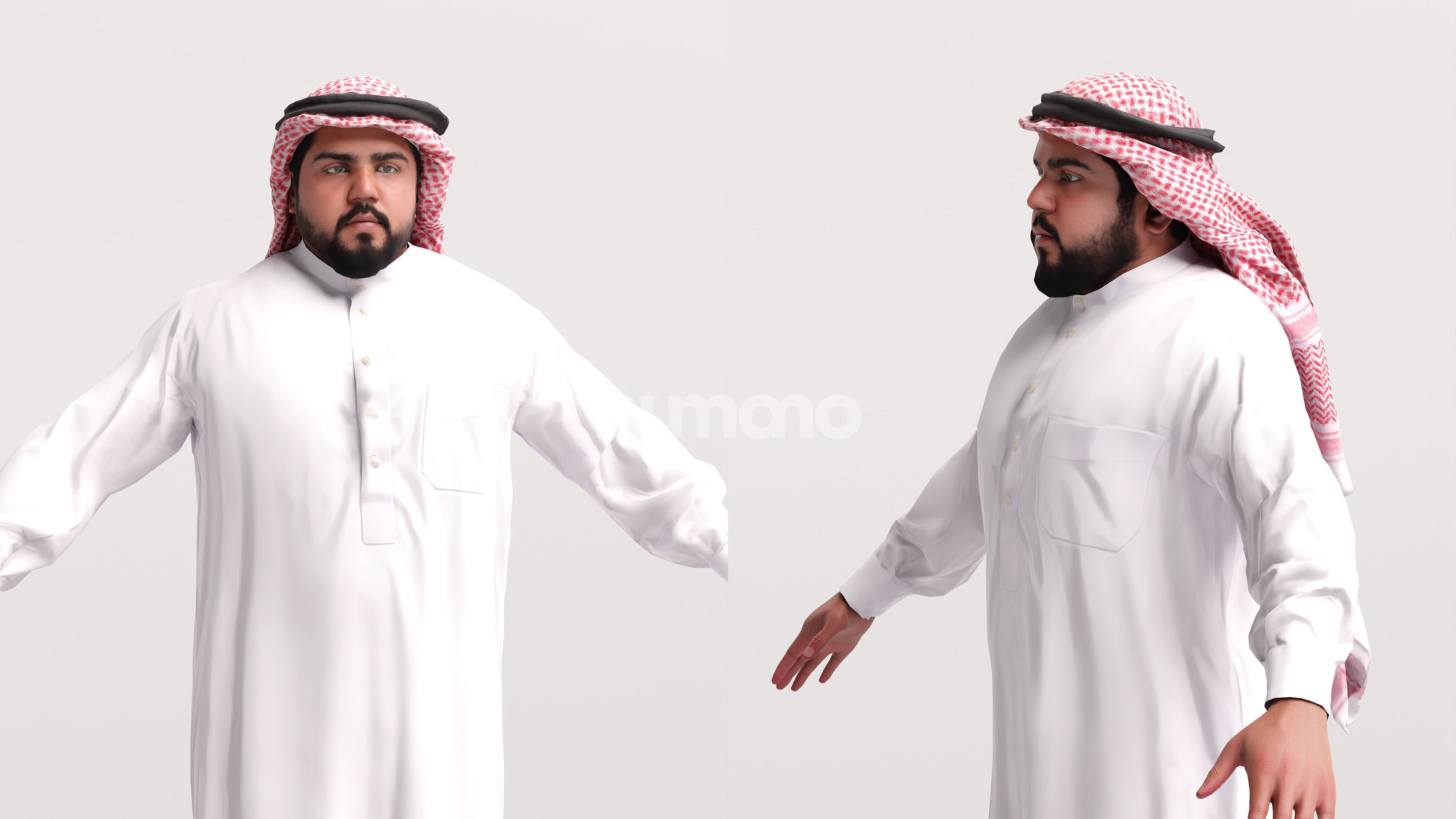 Arab man rigged - different thobe colors - 065-6052 Low-poly 3D model_2