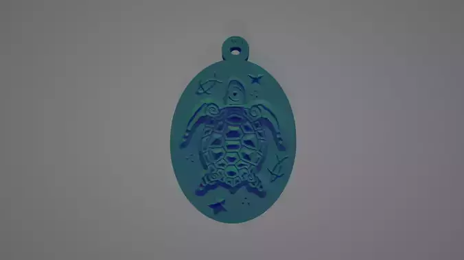 A pendant depicting a sea turtle at the bottom of the sea