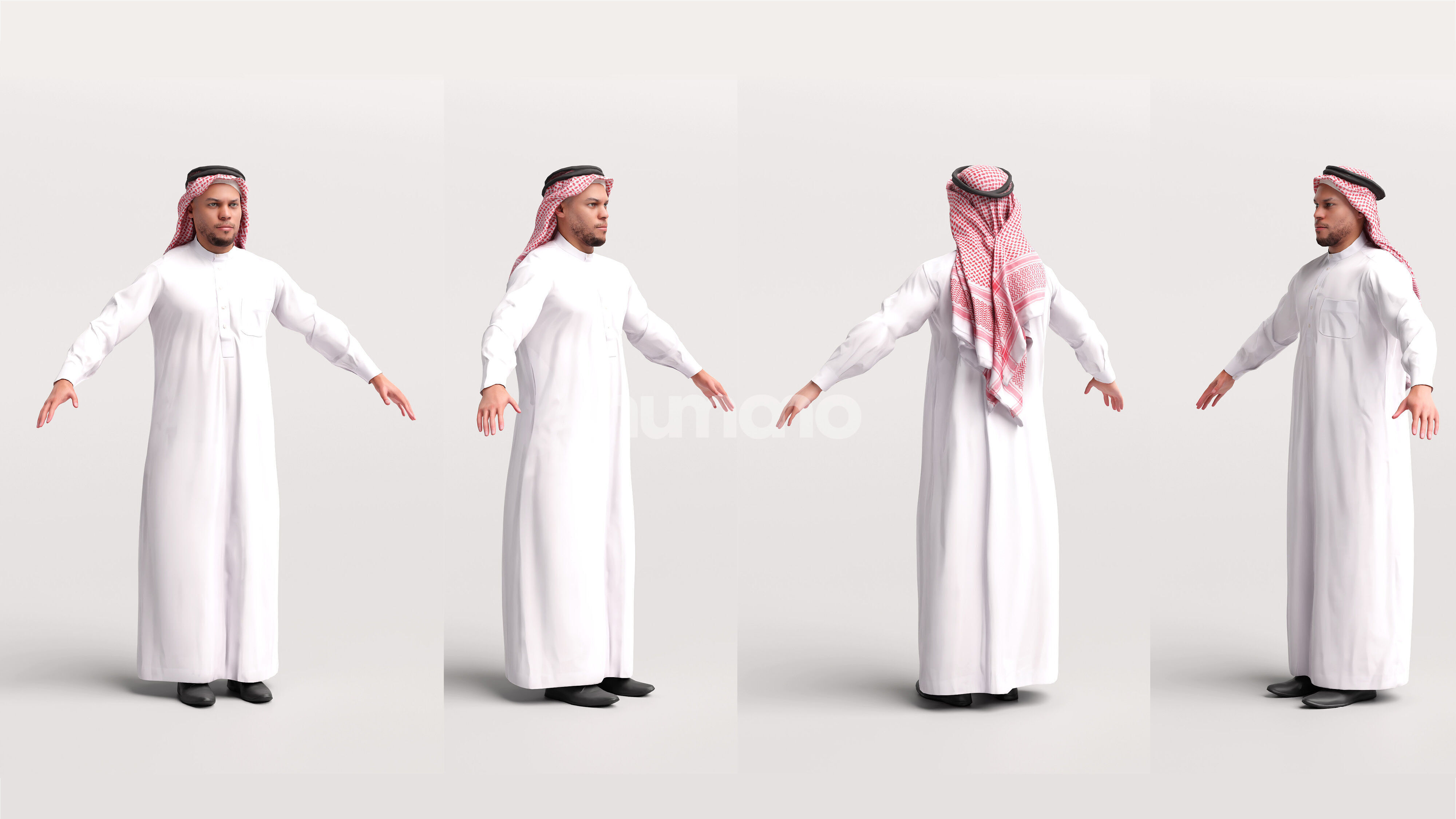 Arab man rigged -  different thobe colors - 066-6642 Low-poly 3D model_2