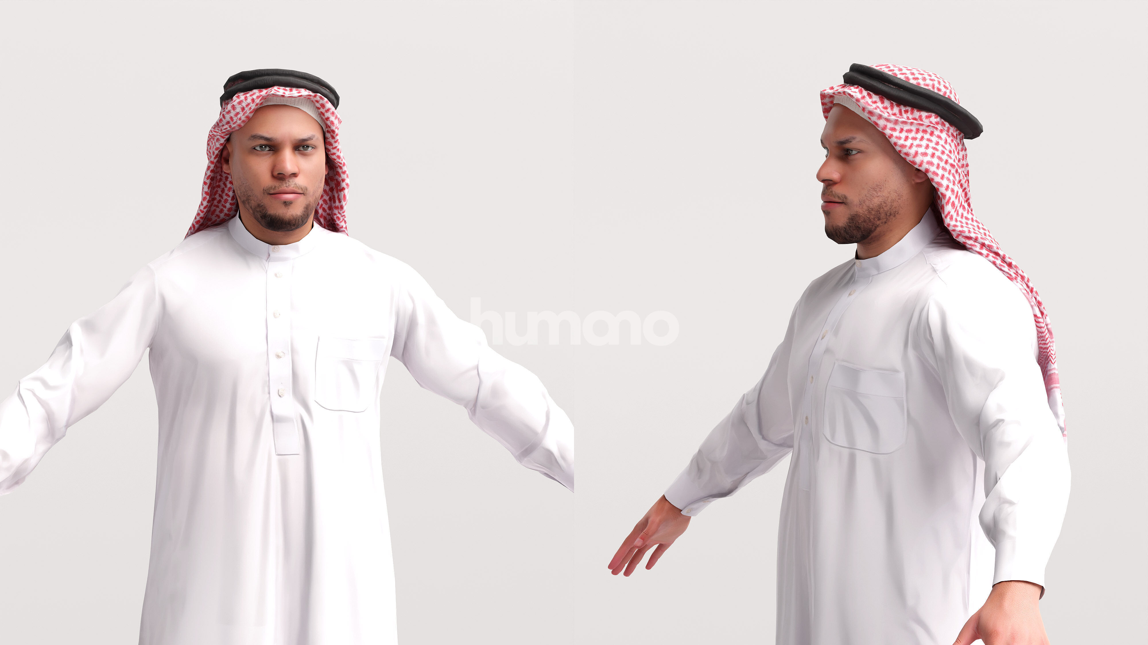 Arab man rigged -  different thobe colors - 066-6642 Low-poly 3D model_4