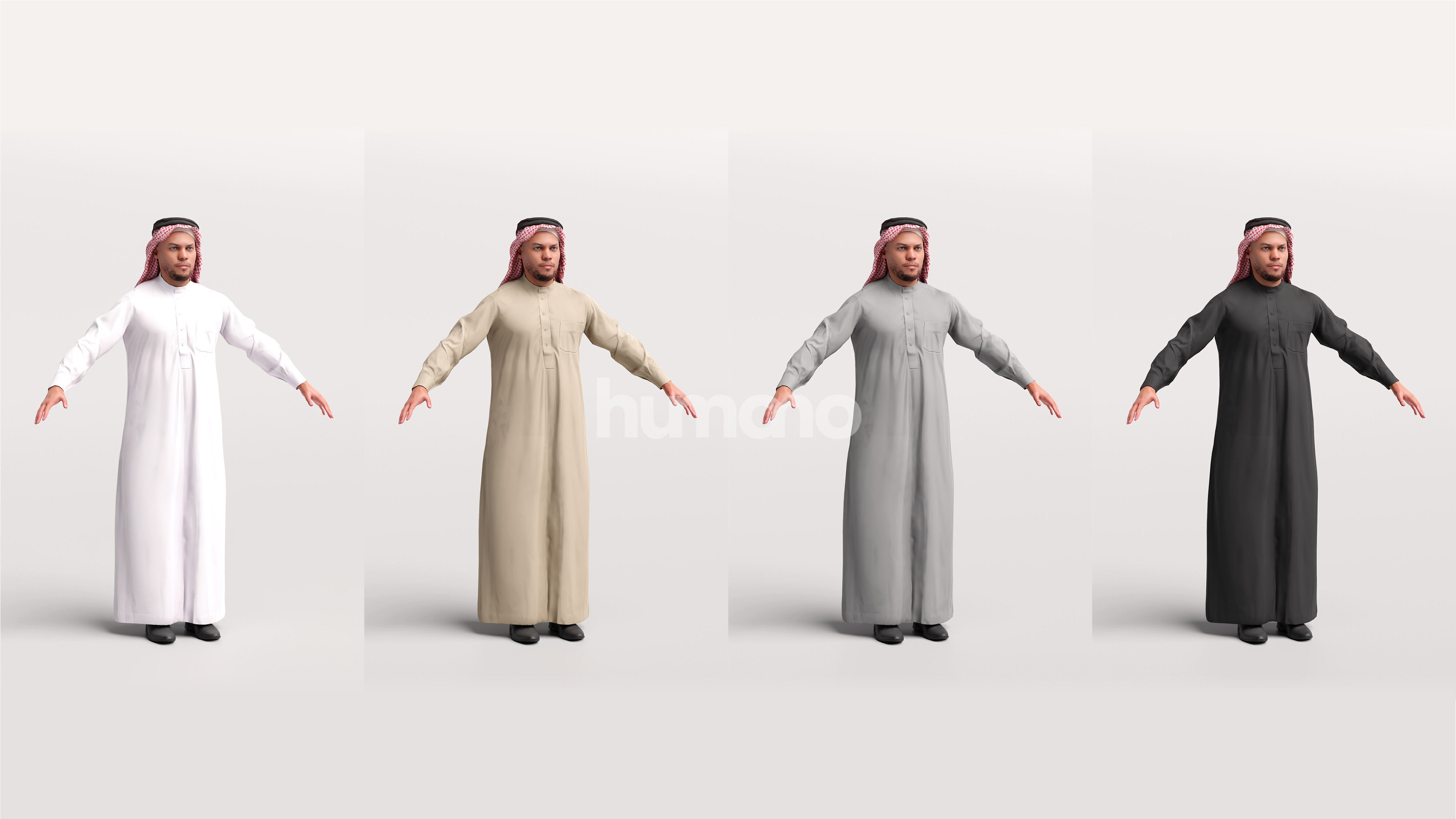 Arab man rigged -  different thobe colors - 066-6642 Low-poly 3D model_3