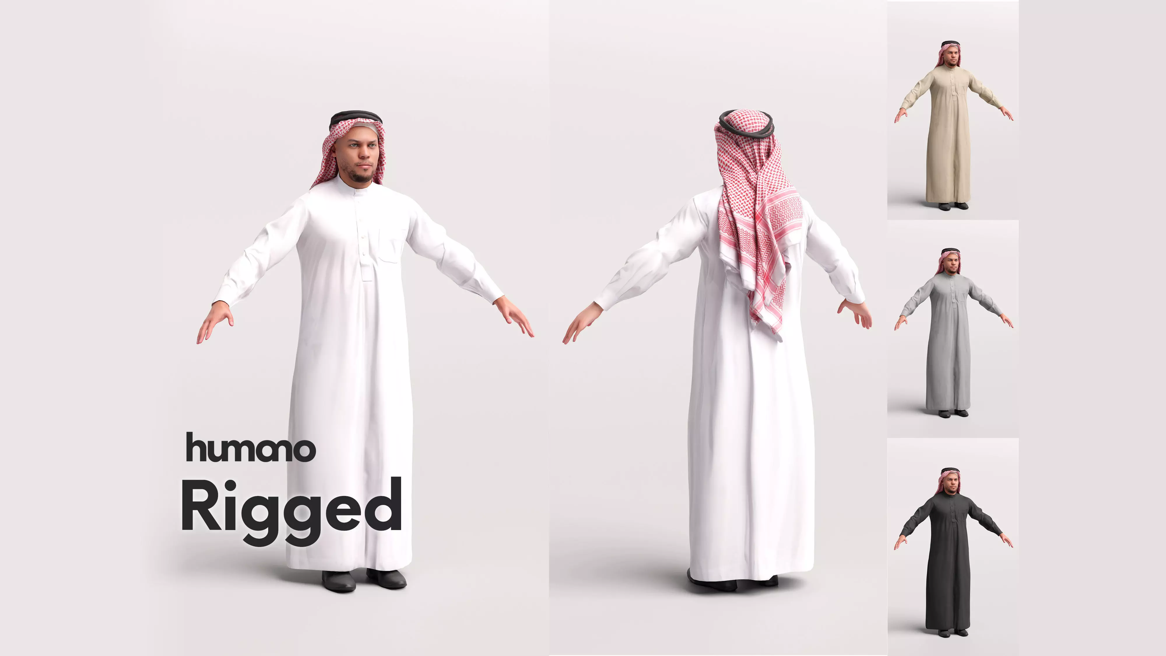 Arab man rigged -  different thobe colors - 066-6642 Low-poly 3D model_0