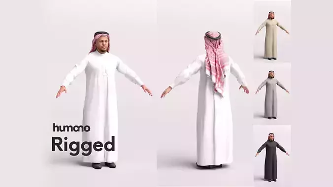 Arab man rigged -  different thobe colors - 066-6642 Low-poly 3D model