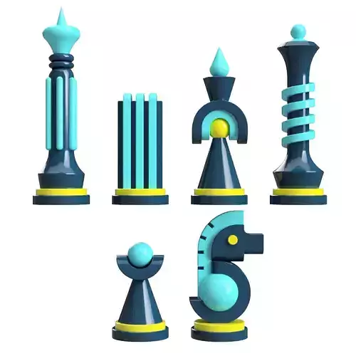 3D Printable Postmodern Chess Set Geometric Minimalist Pieces
