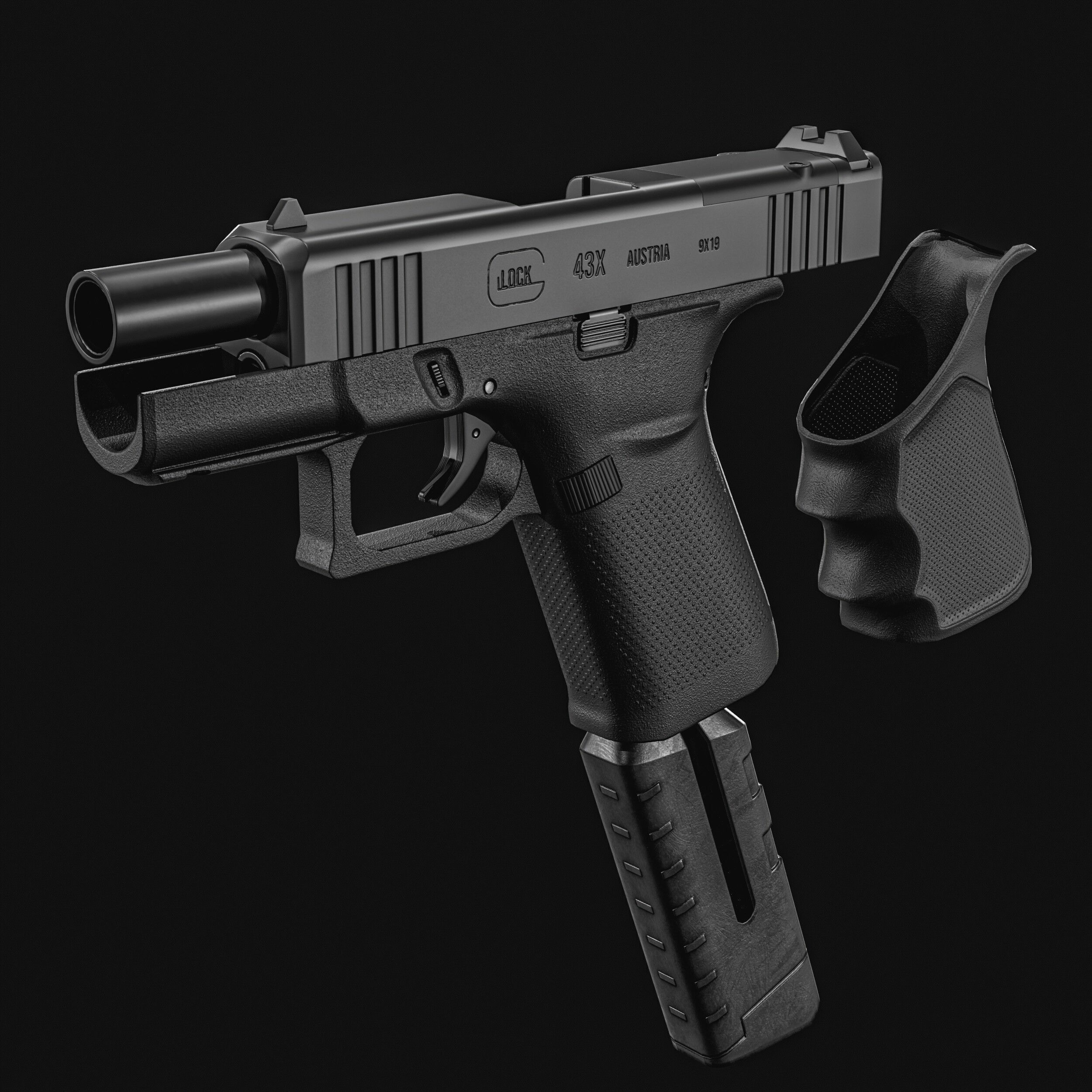 Glock G43X MOS Pistol  Low-poly 3D model_1