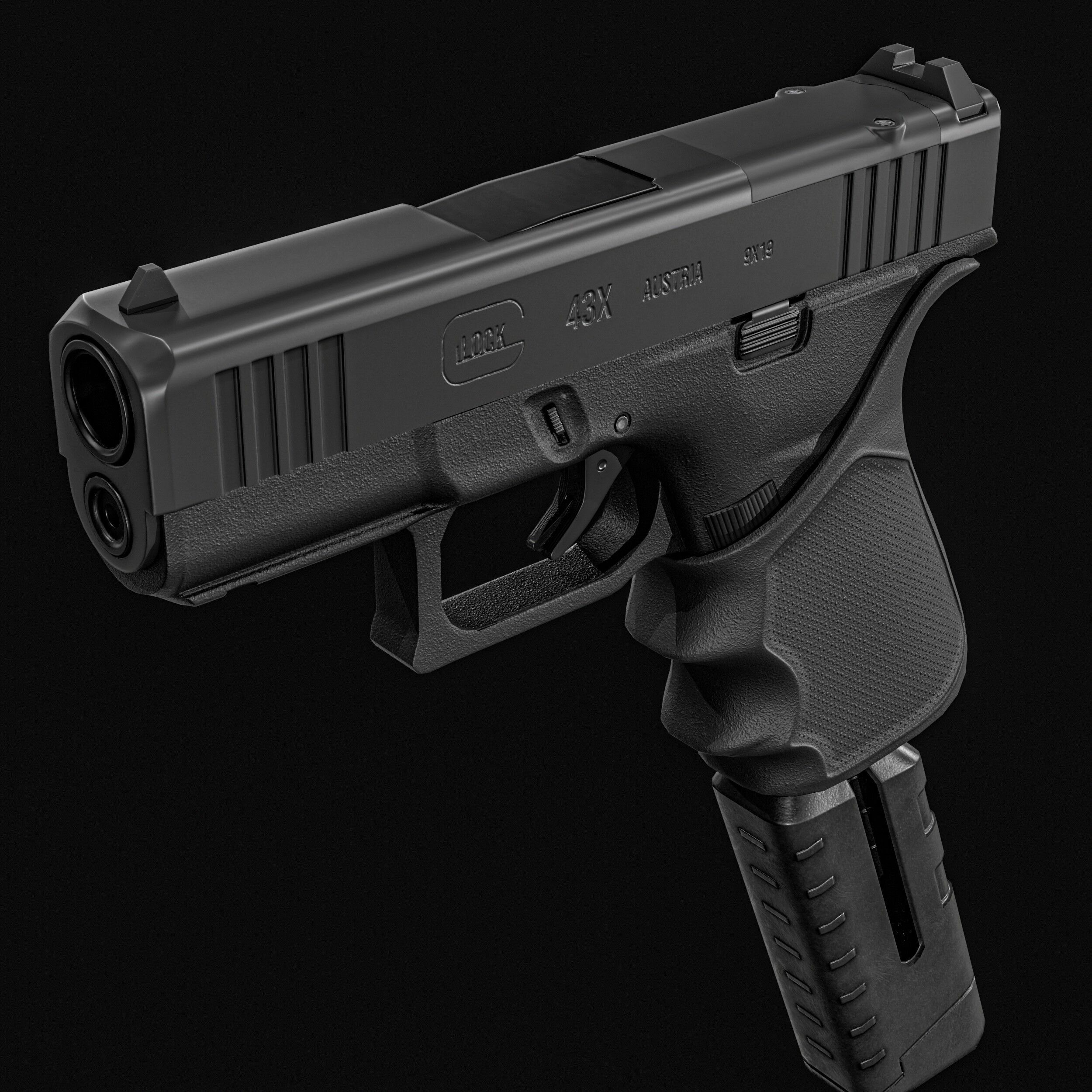 Glock G43X MOS Pistol  Low-poly 3D model_9