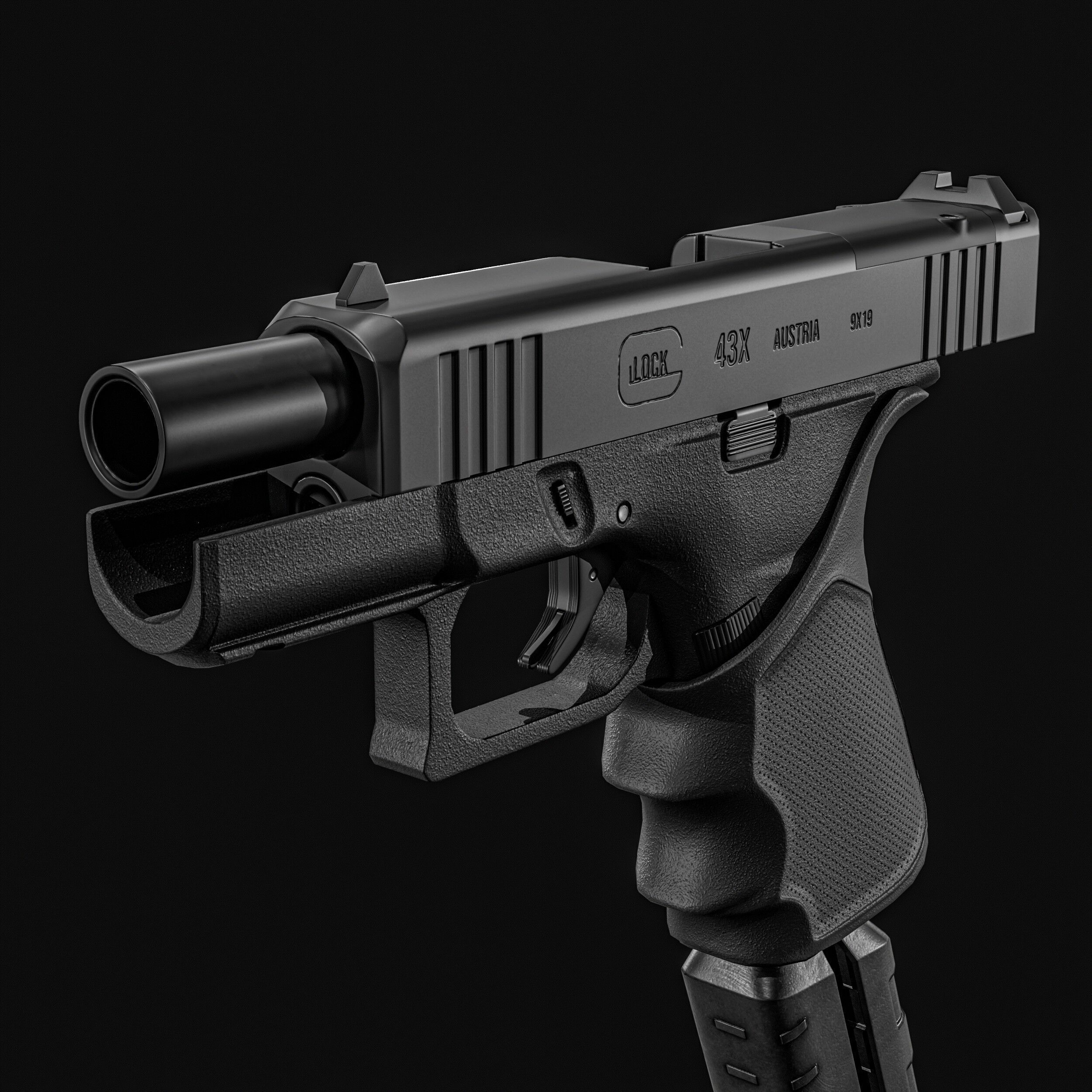 Glock G43X MOS Pistol  Low-poly 3D model_11