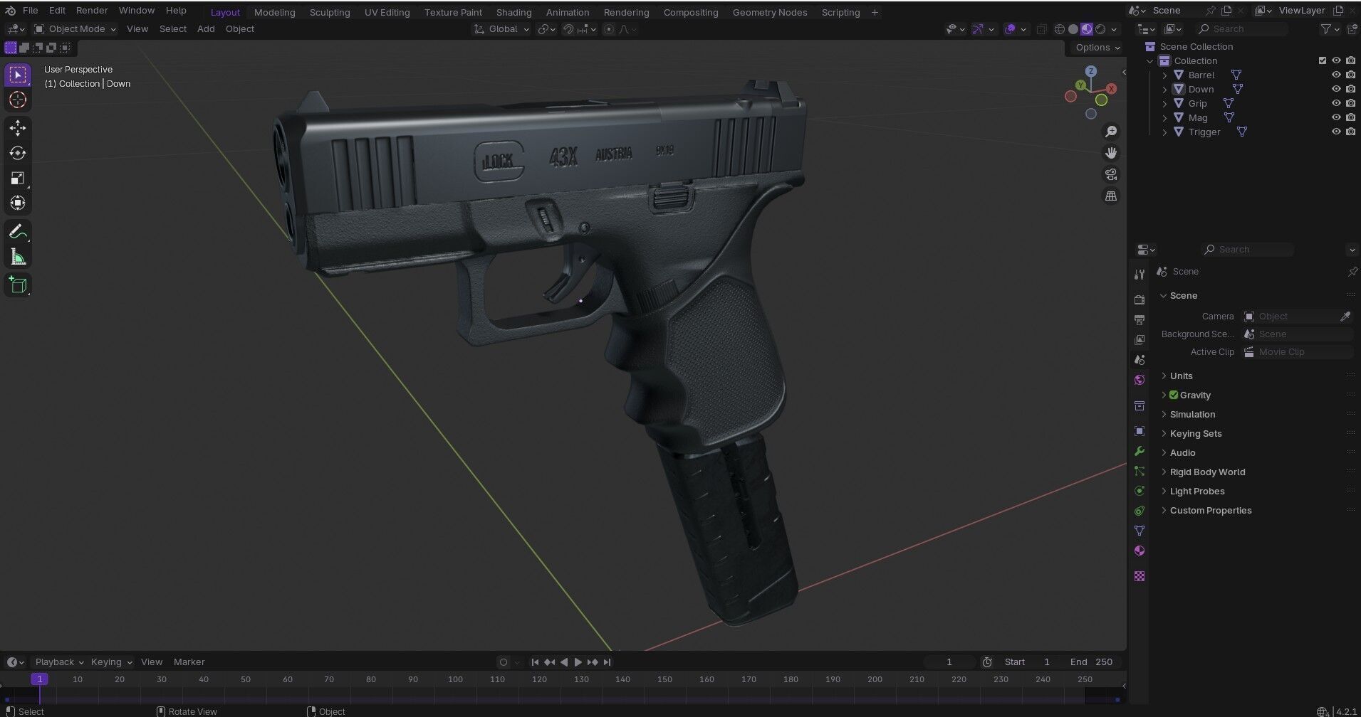 Glock G43X MOS Pistol  Low-poly 3D model_20