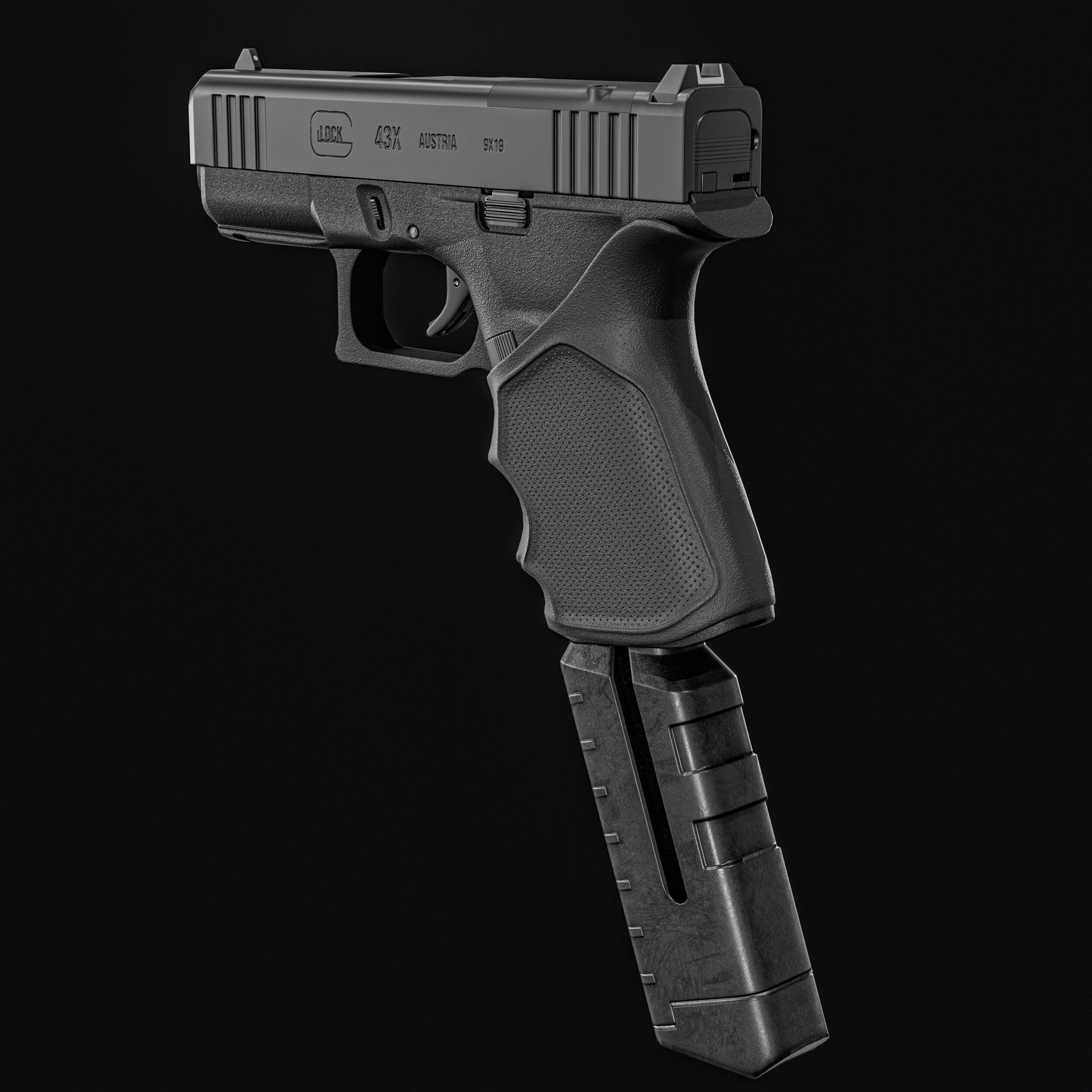 Glock G43X MOS Pistol  Low-poly 3D model_7