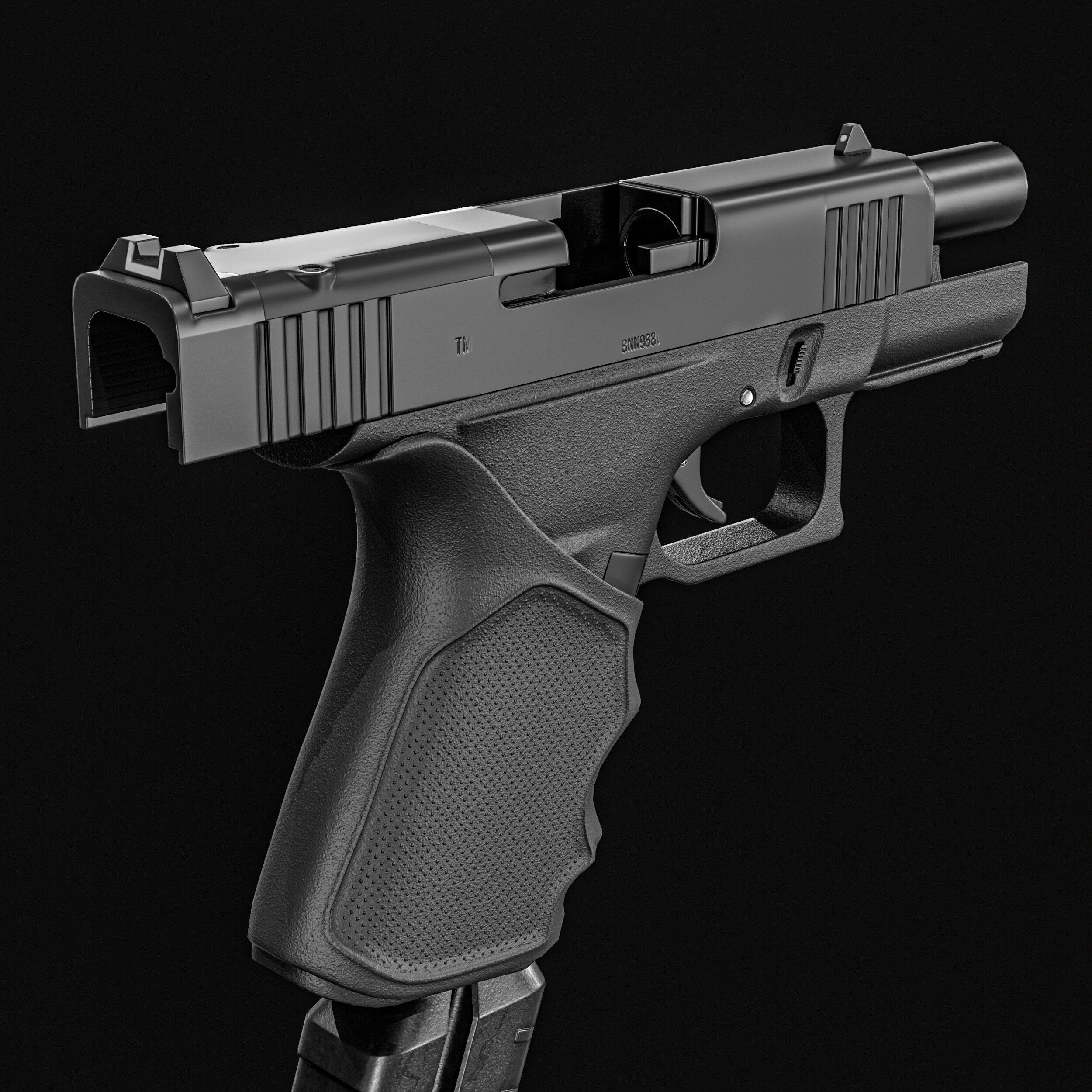 Glock G43X MOS Pistol  Low-poly 3D model_12