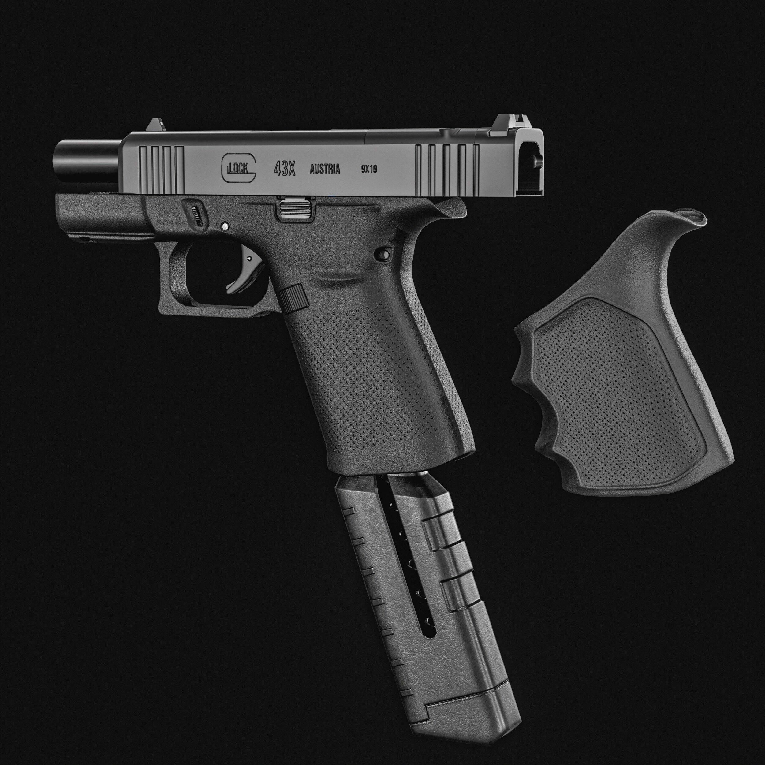 Glock G43X MOS Pistol  Low-poly 3D model_18