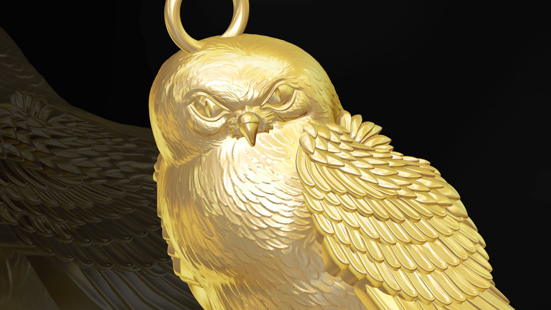 owl pendant jewelry gold 3D print model_1