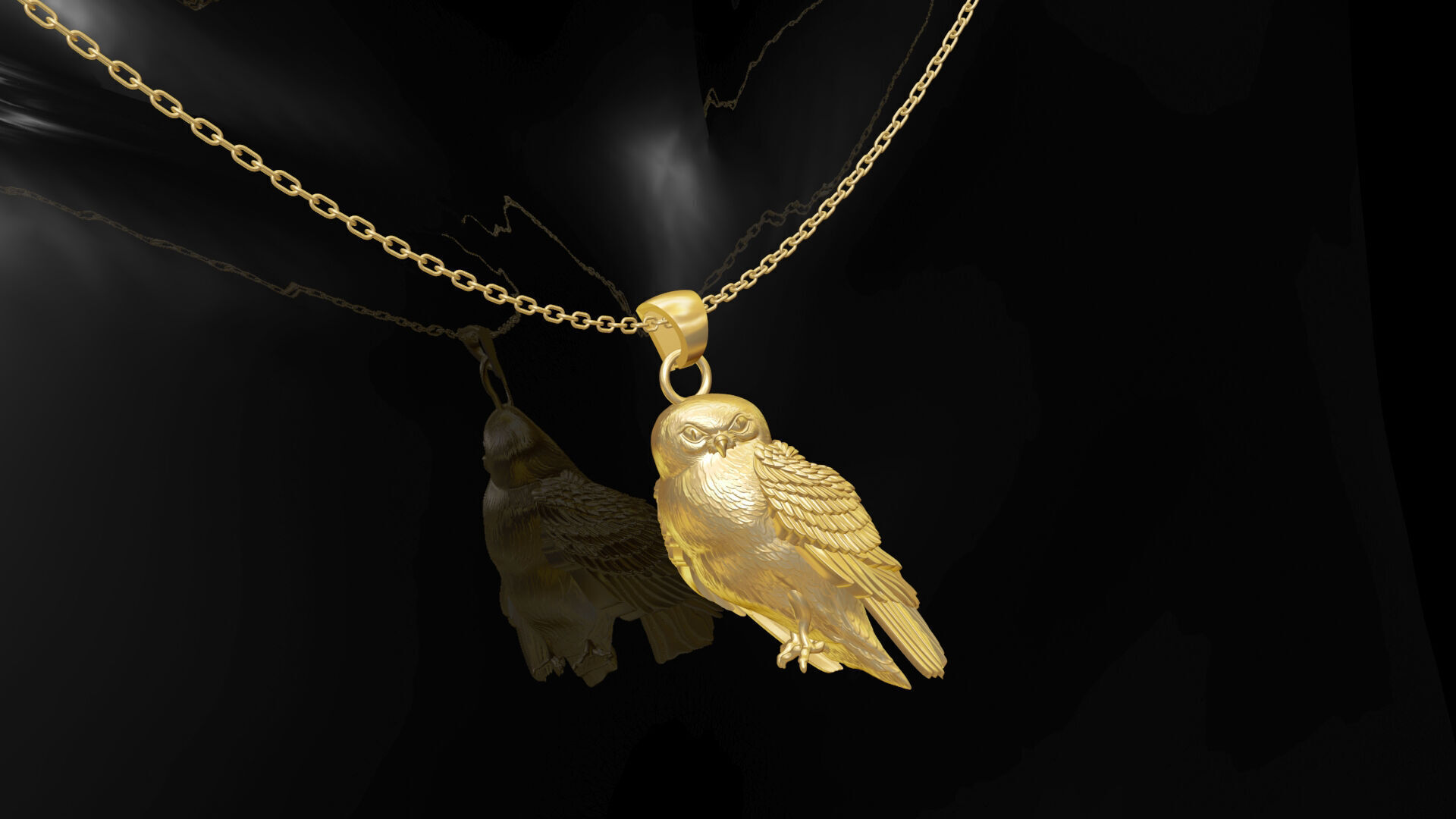owl pendant jewelry gold 3D print model_5