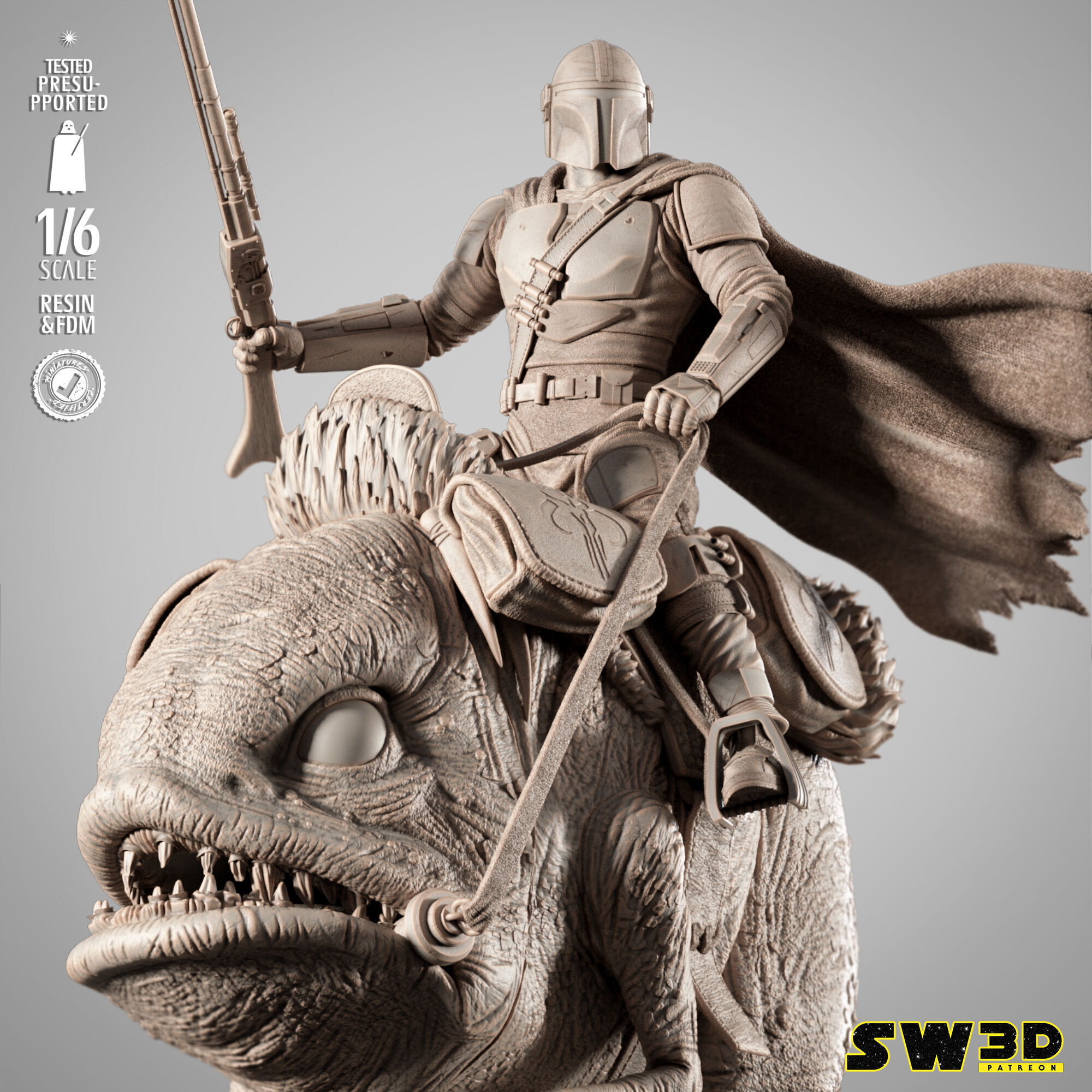 STAR WARS Mandalorain on Blurgg Sculpture 3D print model_32