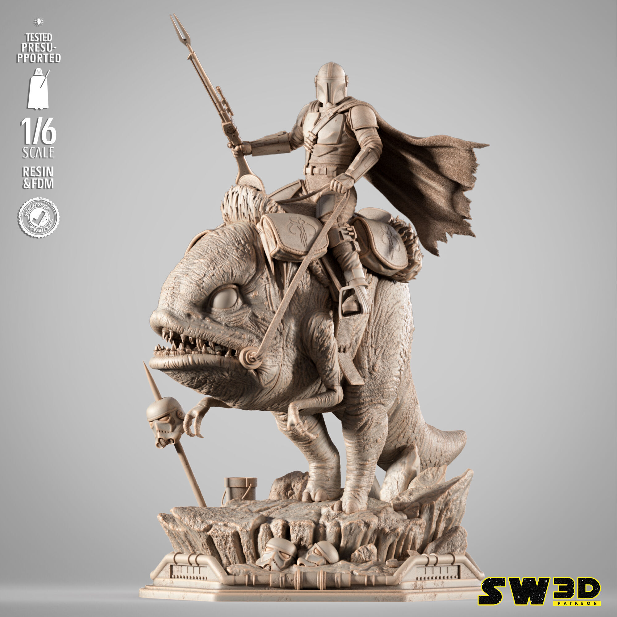 STAR WARS Mandalorain on Blurgg Sculpture 3D print model_11