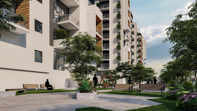 Modern apartment building  3D model 4