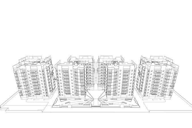Modern apartment building  3D model 7