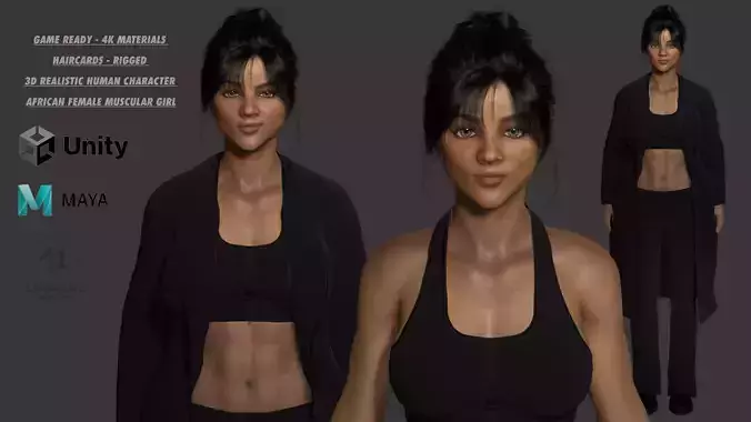 AAA 3D REALISTIC FEMALE CHARACTER - MUSCULAR AFRICAN WOMAN