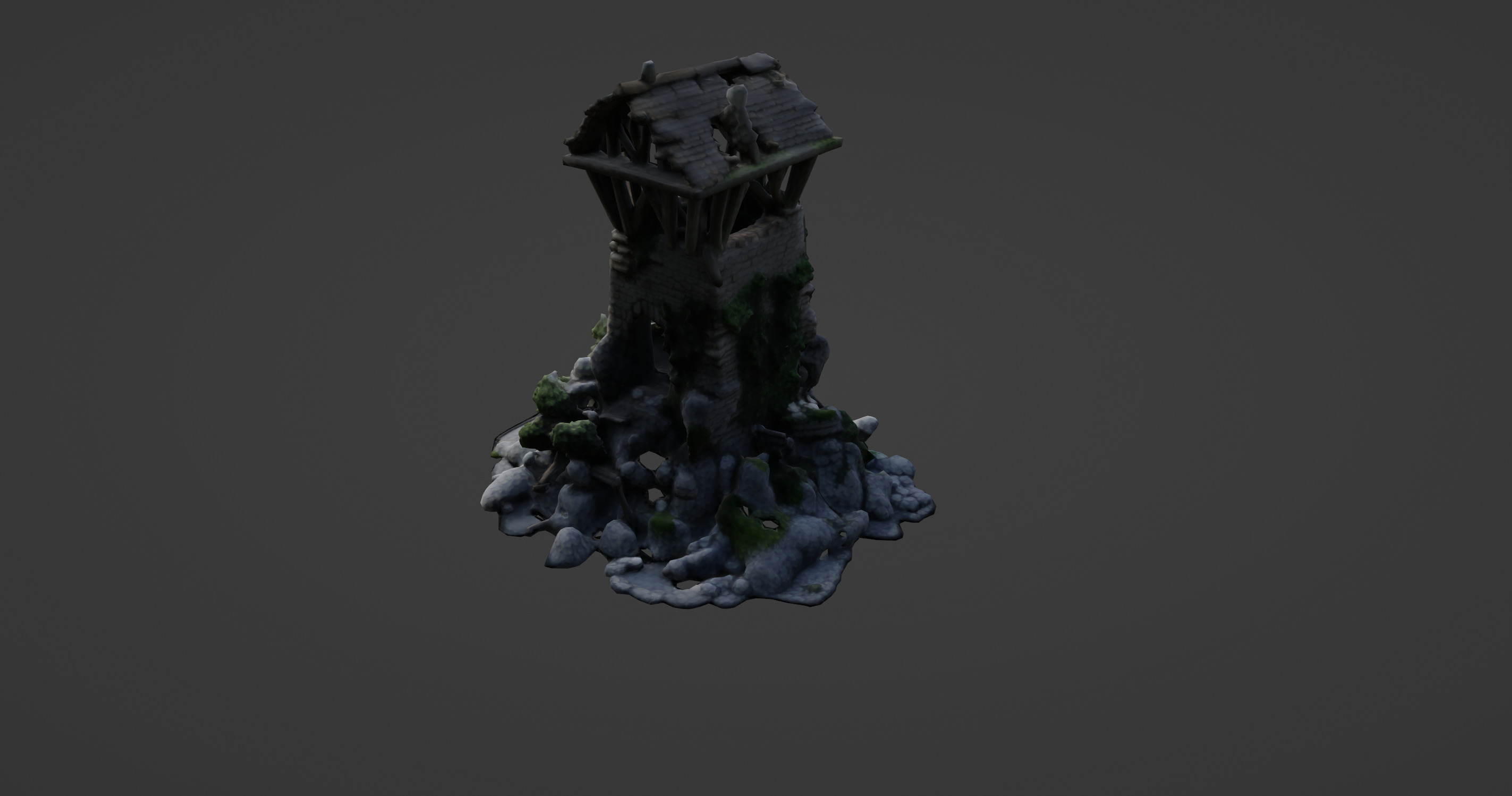 Collapsed Medieval Watchtower Ruin 3D model_5
