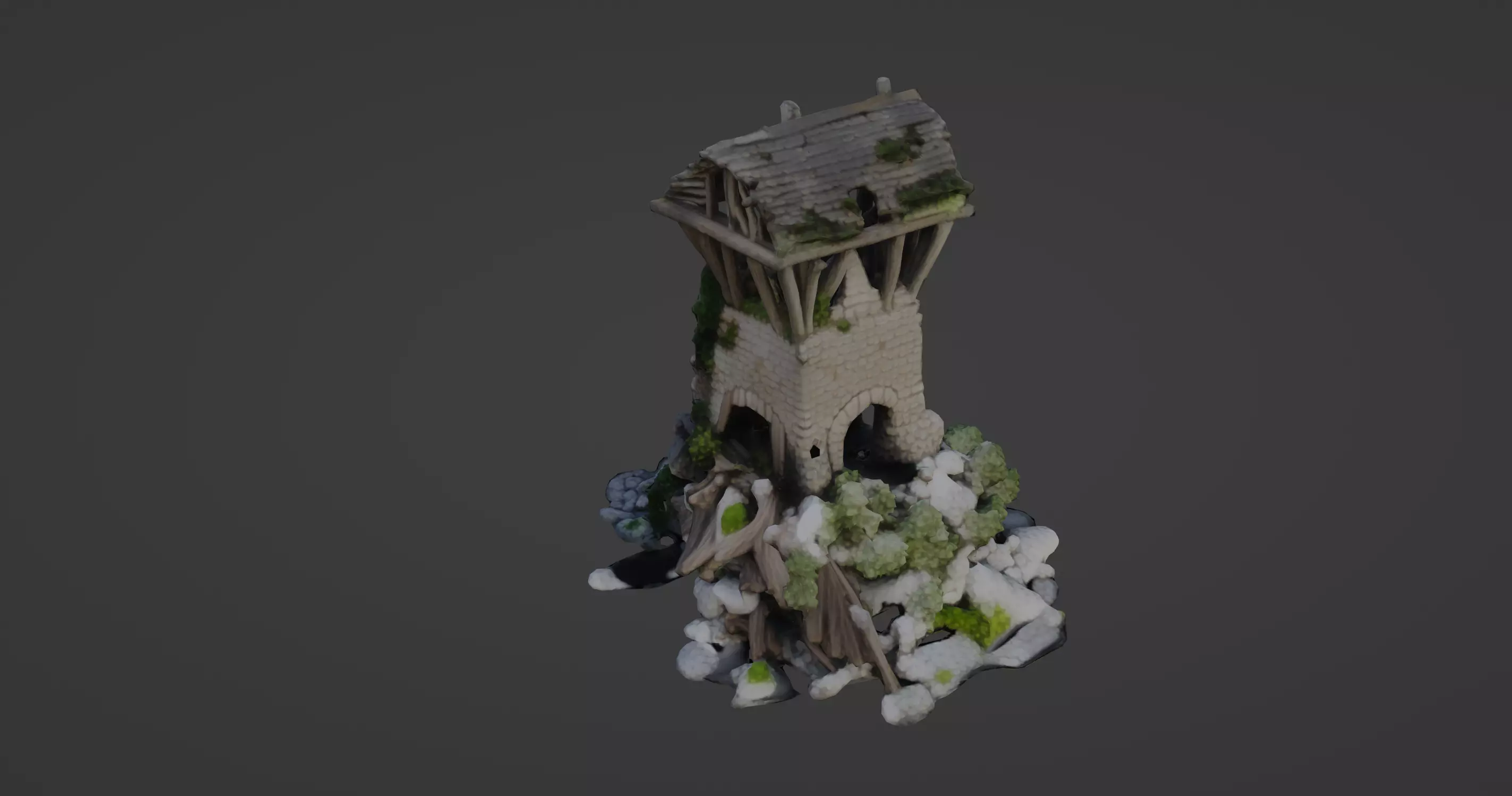 Collapsed Medieval Watchtower Ruin 3D model_0