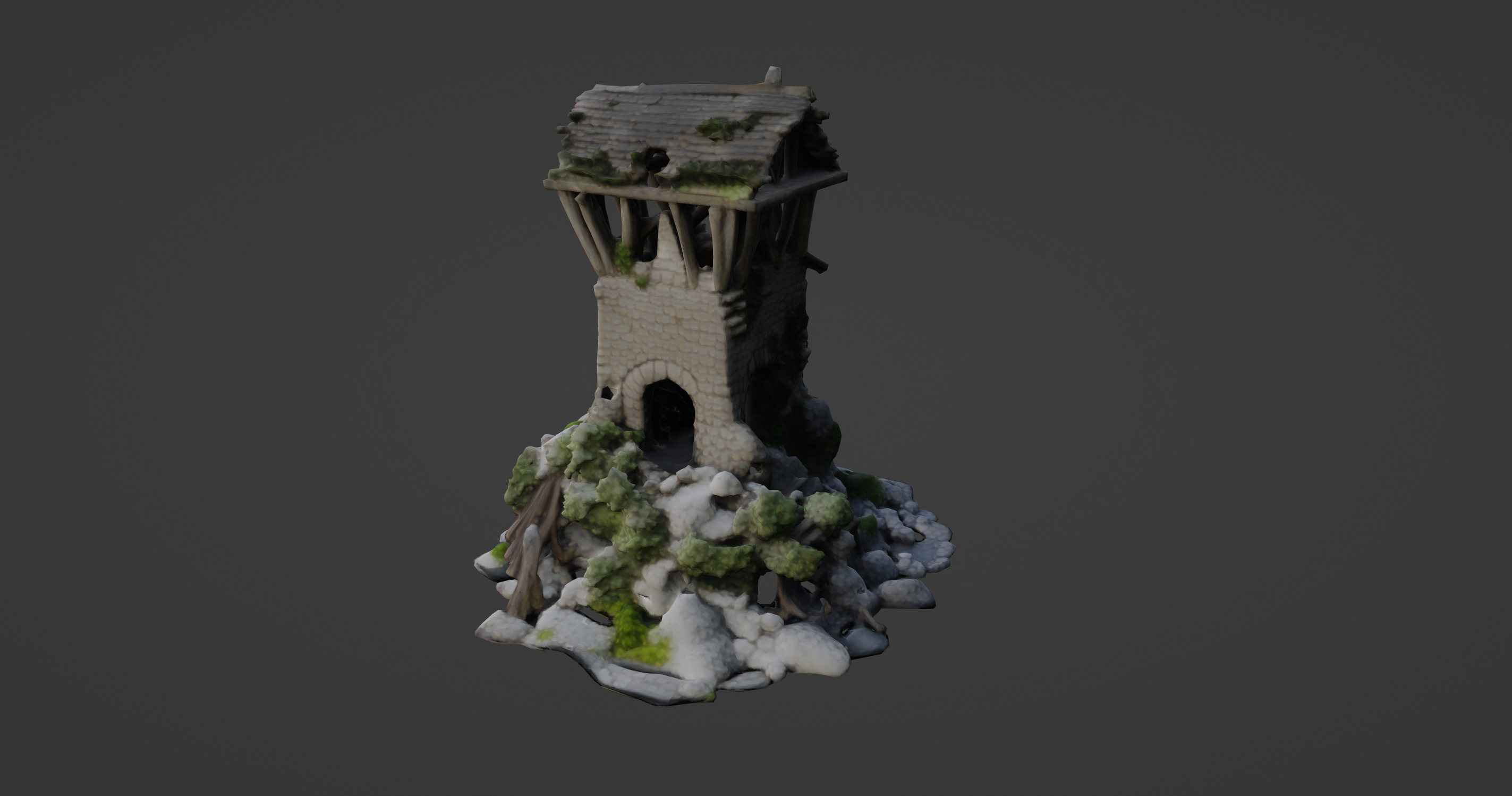 Collapsed Medieval Watchtower Ruin 3D model_4