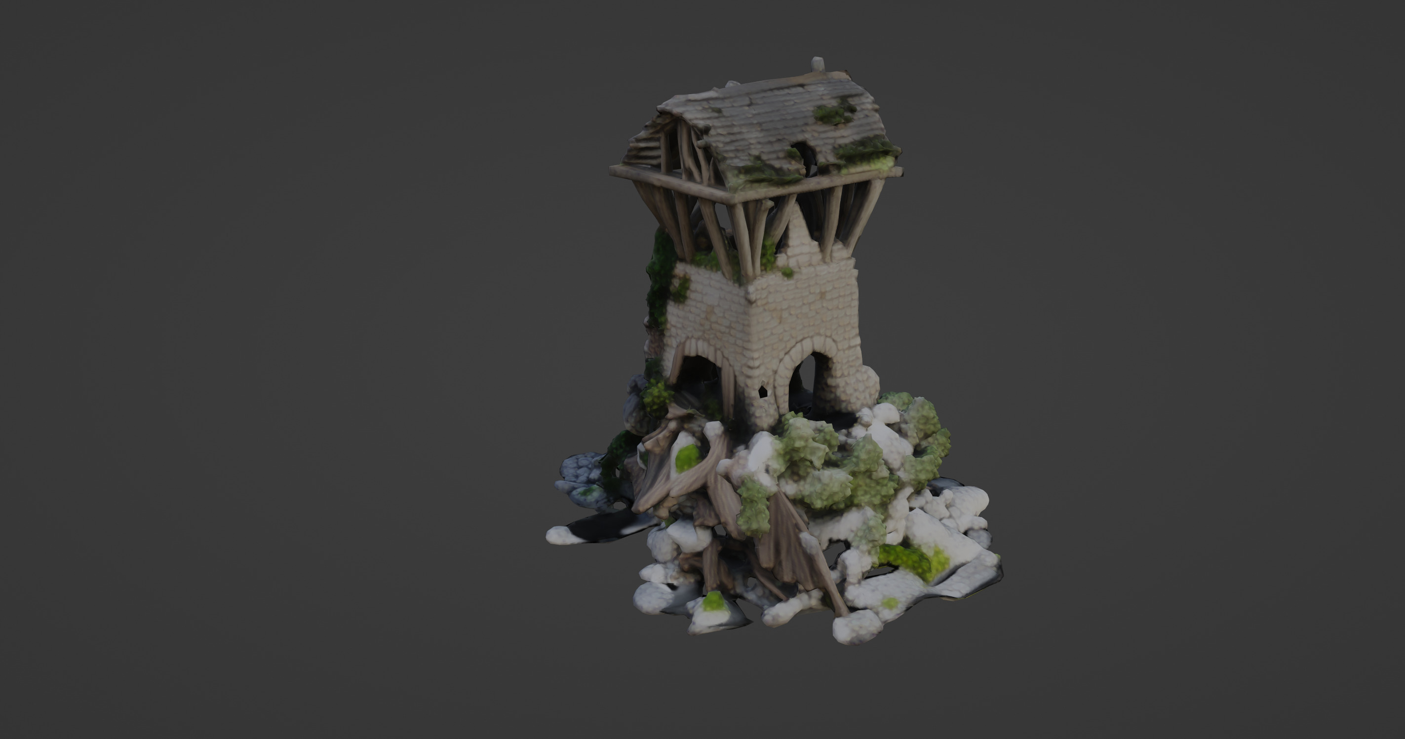 Collapsed Medieval Watchtower Ruin 3D model_7