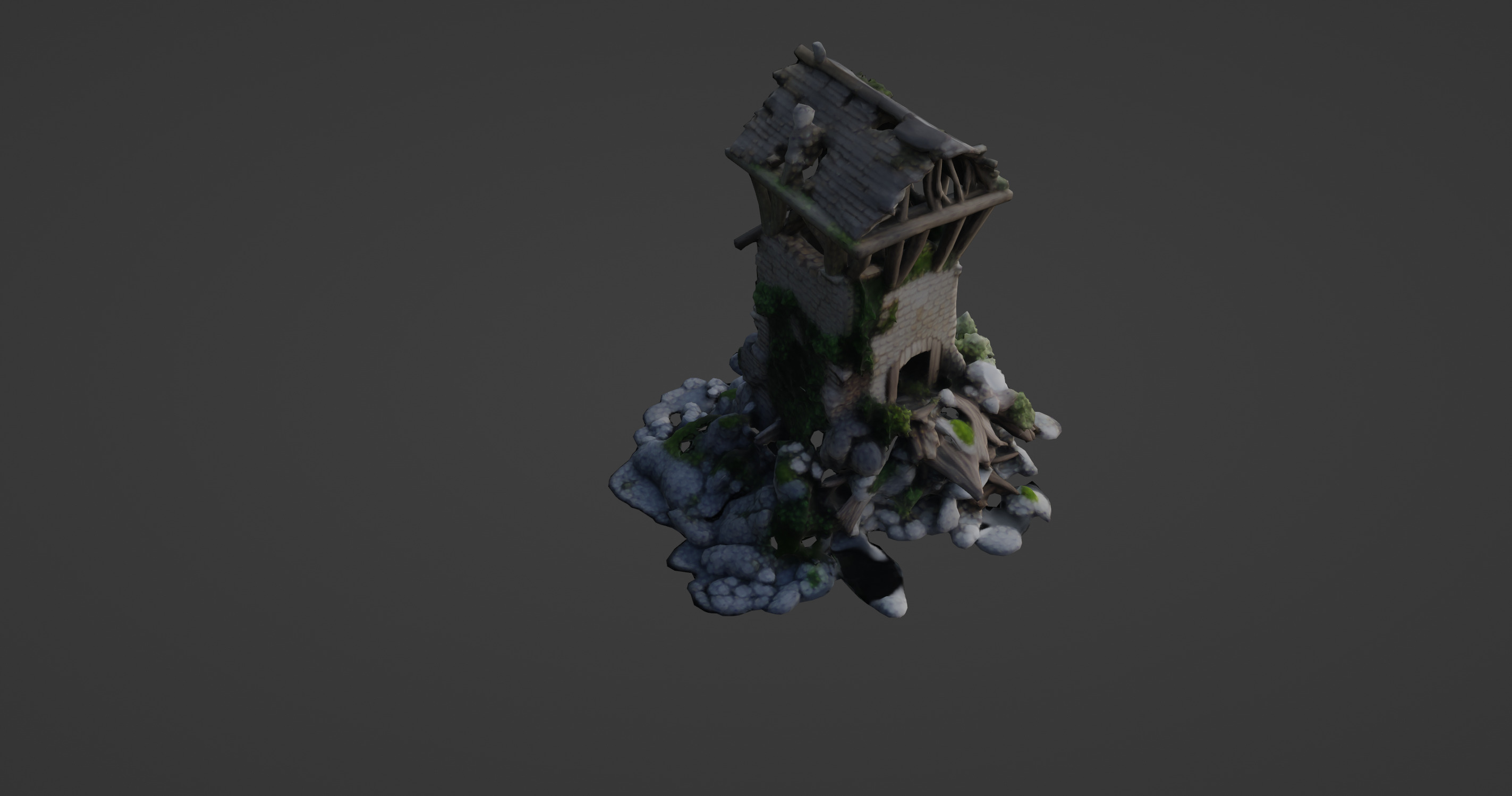 Collapsed Medieval Watchtower Ruin 3D model_6