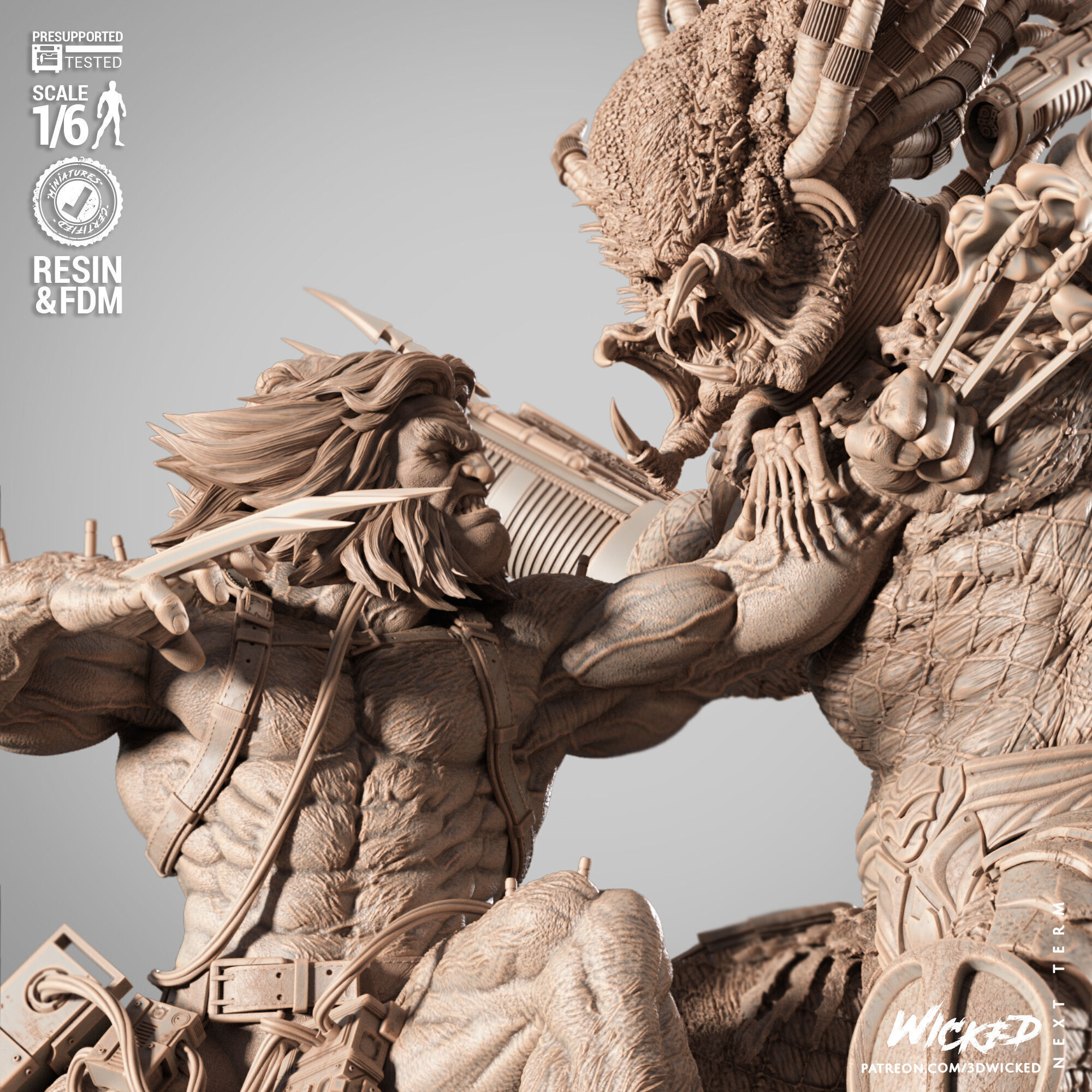 Wicked Marvel Weapon X VS Predator Sculpture 3D print model_21
