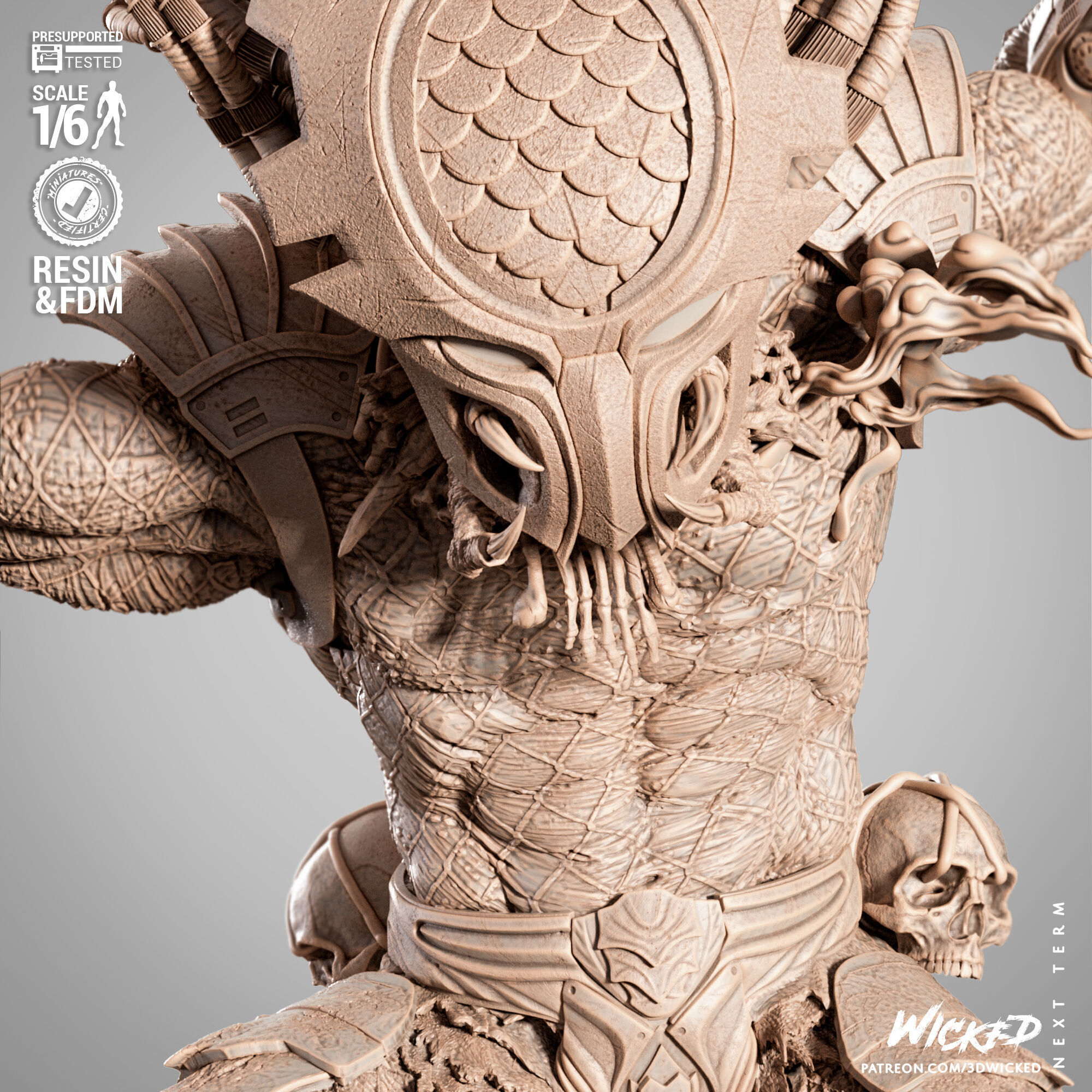 Wicked Marvel Weapon X VS Predator Sculpture 3D print model_14