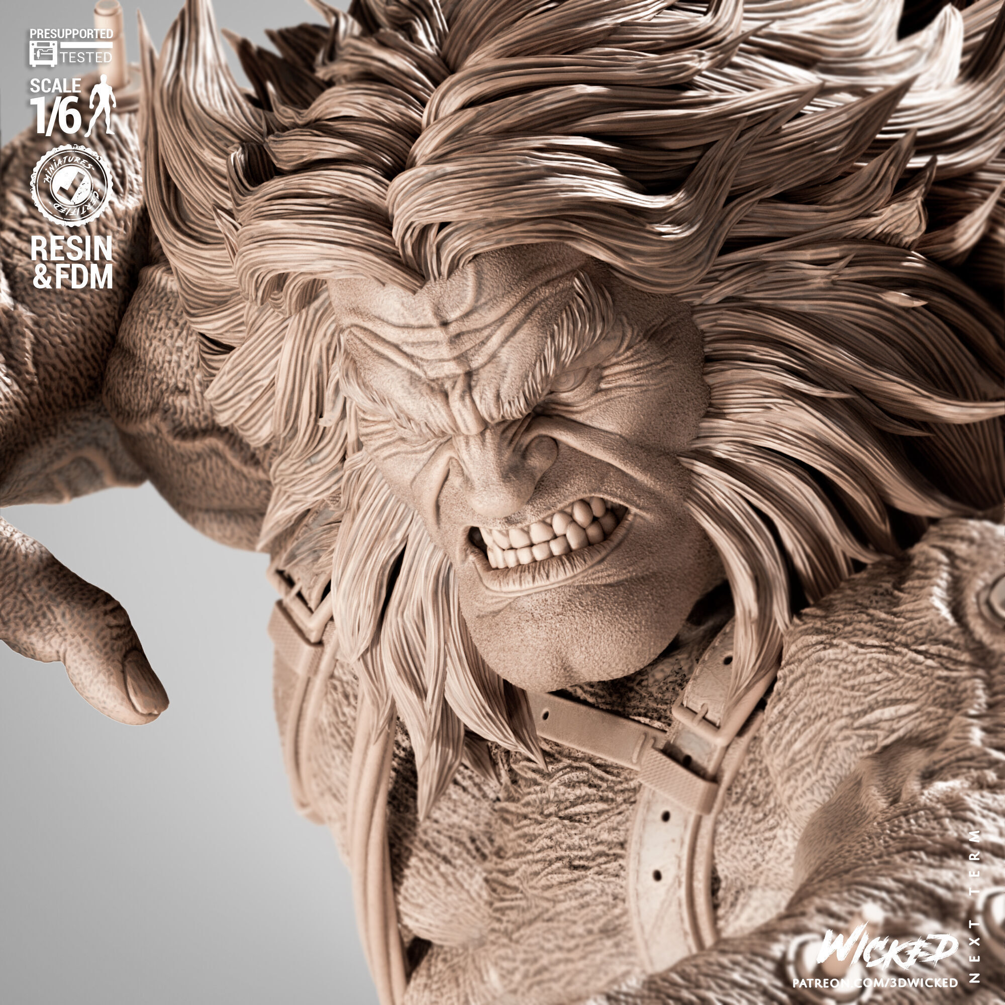 Wicked Marvel Weapon X VS Predator Sculpture 3D print model_26