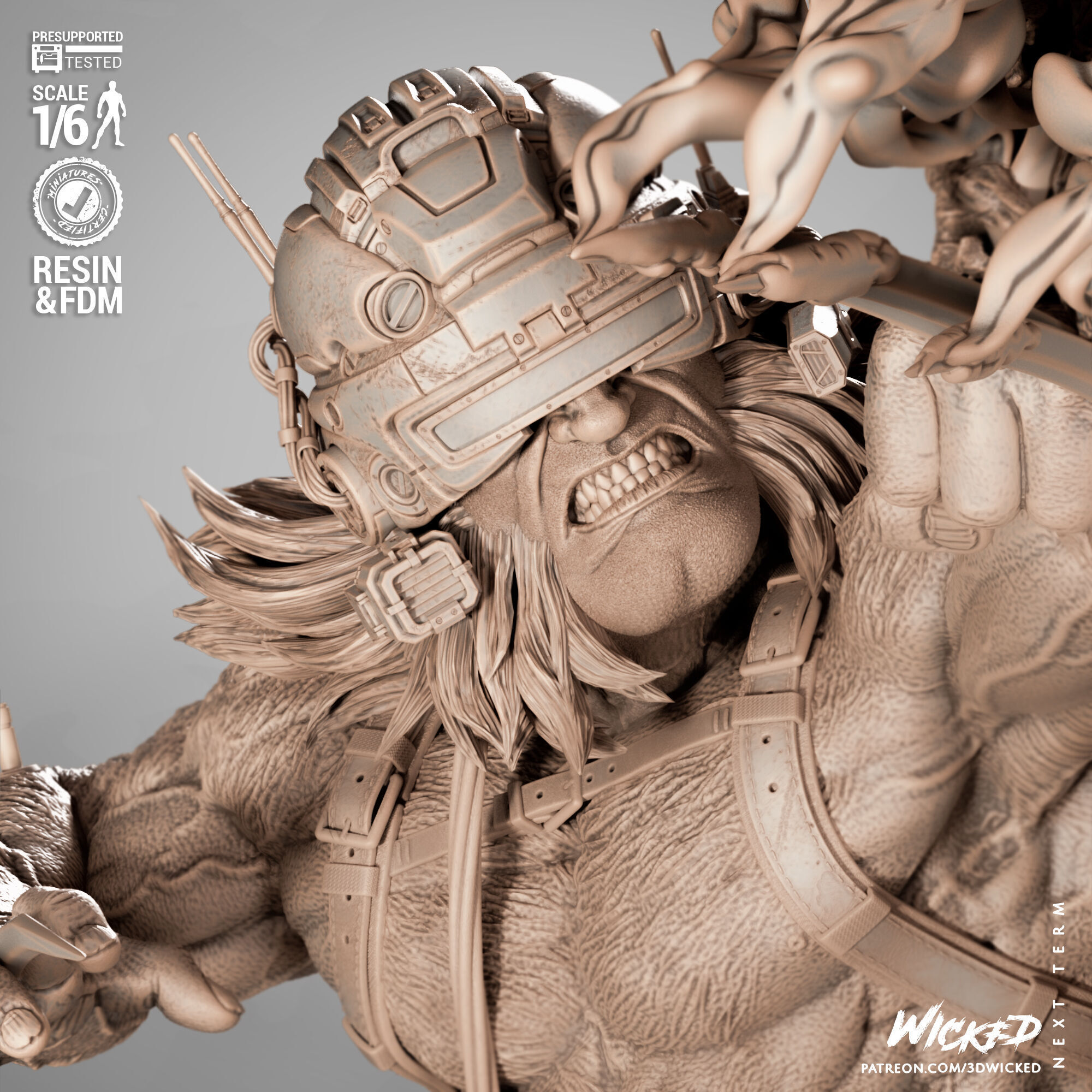 Wicked Marvel Weapon X VS Predator Sculpture 3D print model_12