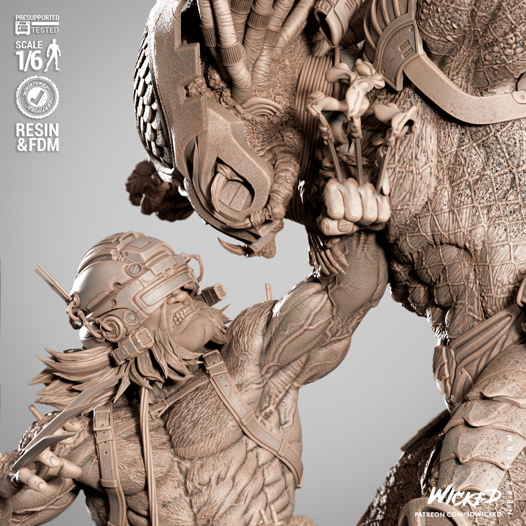 Wicked Marvel Weapon X VS Predator Sculpture 3D print model_31