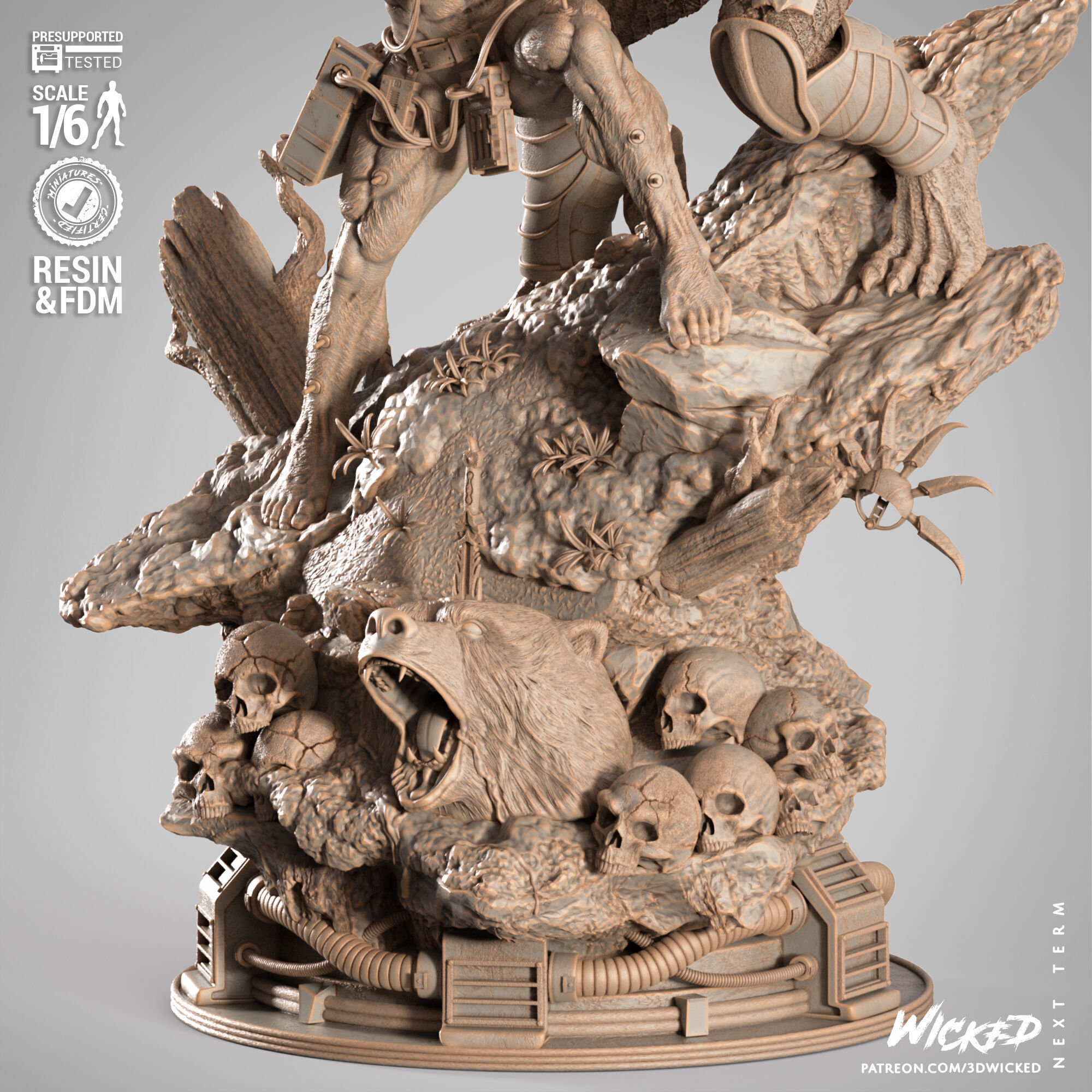 Wicked Marvel Weapon X VS Predator Sculpture 3D print model_20