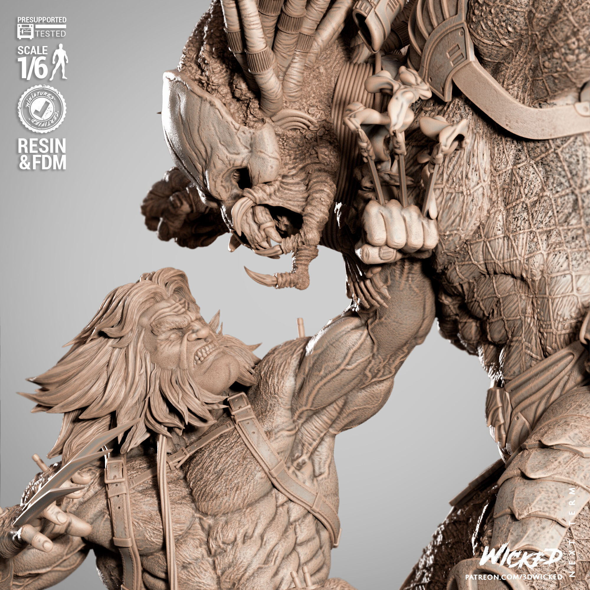Wicked Marvel Weapon X VS Predator Sculpture 3D print model_32