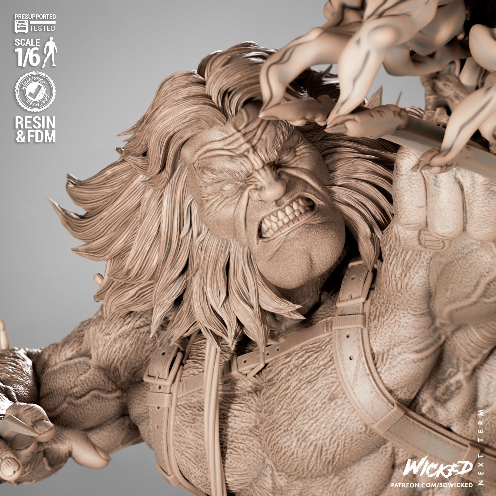 Wicked Marvel Weapon X VS Predator Sculpture 3D print model_18