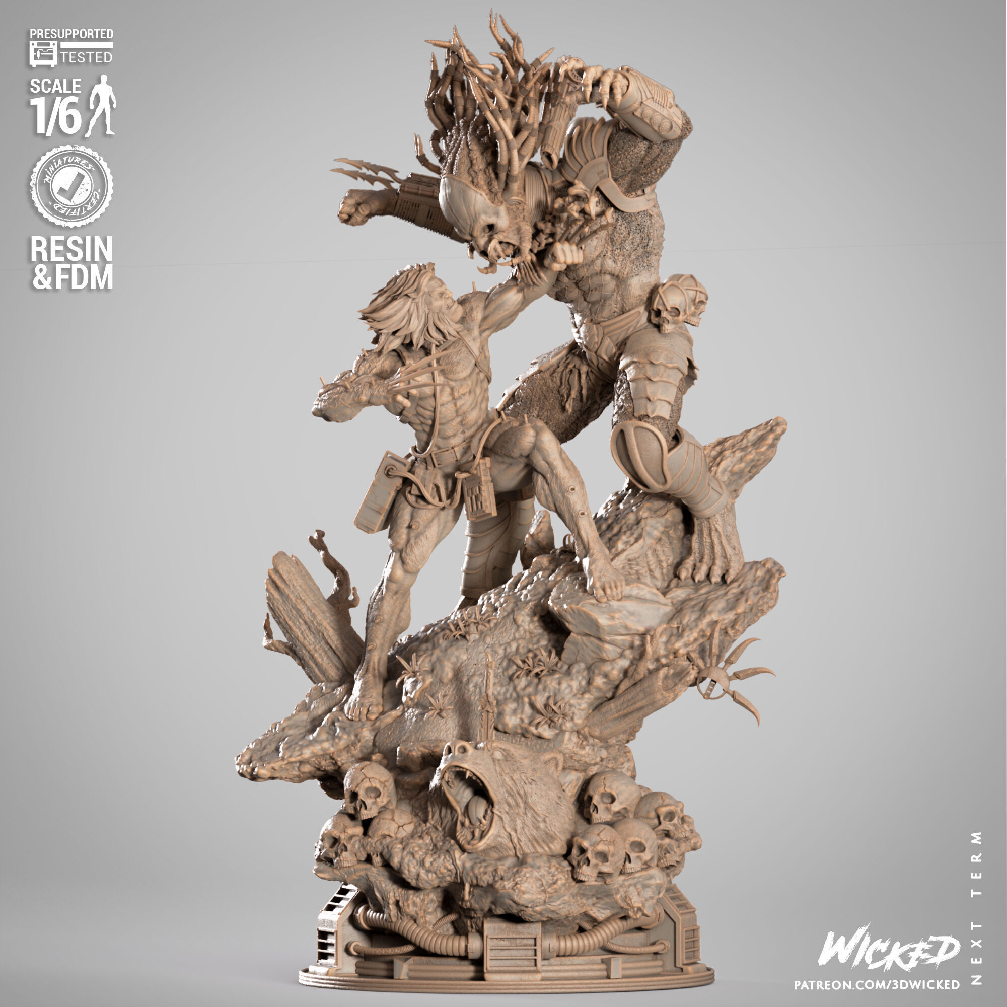 Wicked Marvel Weapon X VS Predator Sculpture 3D print model_29
