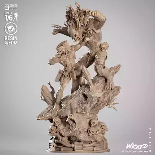 Wicked Marvel Weapon X VS Predator Sculpture 3D print model
