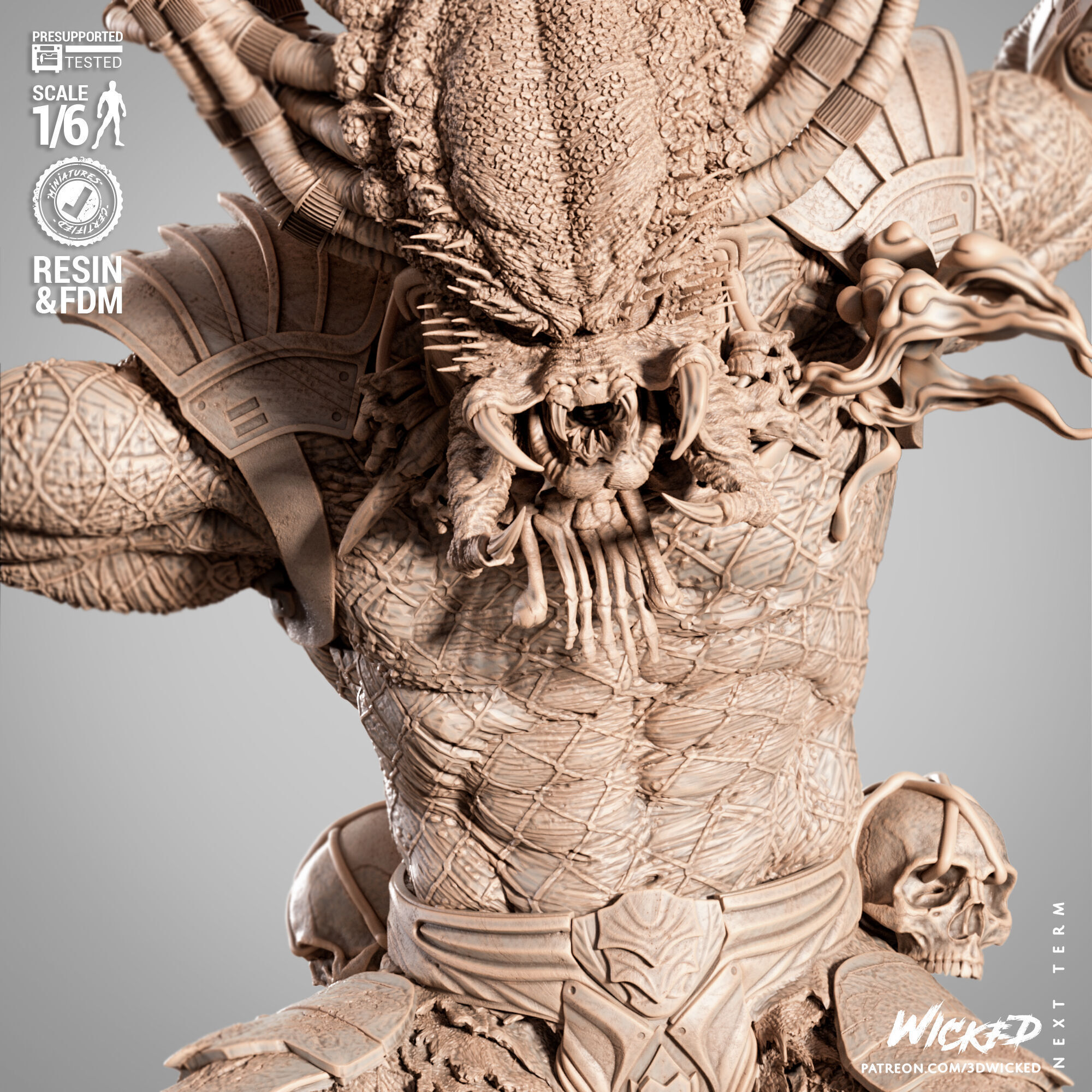 Wicked Marvel Weapon X VS Predator Sculpture 3D print model_7