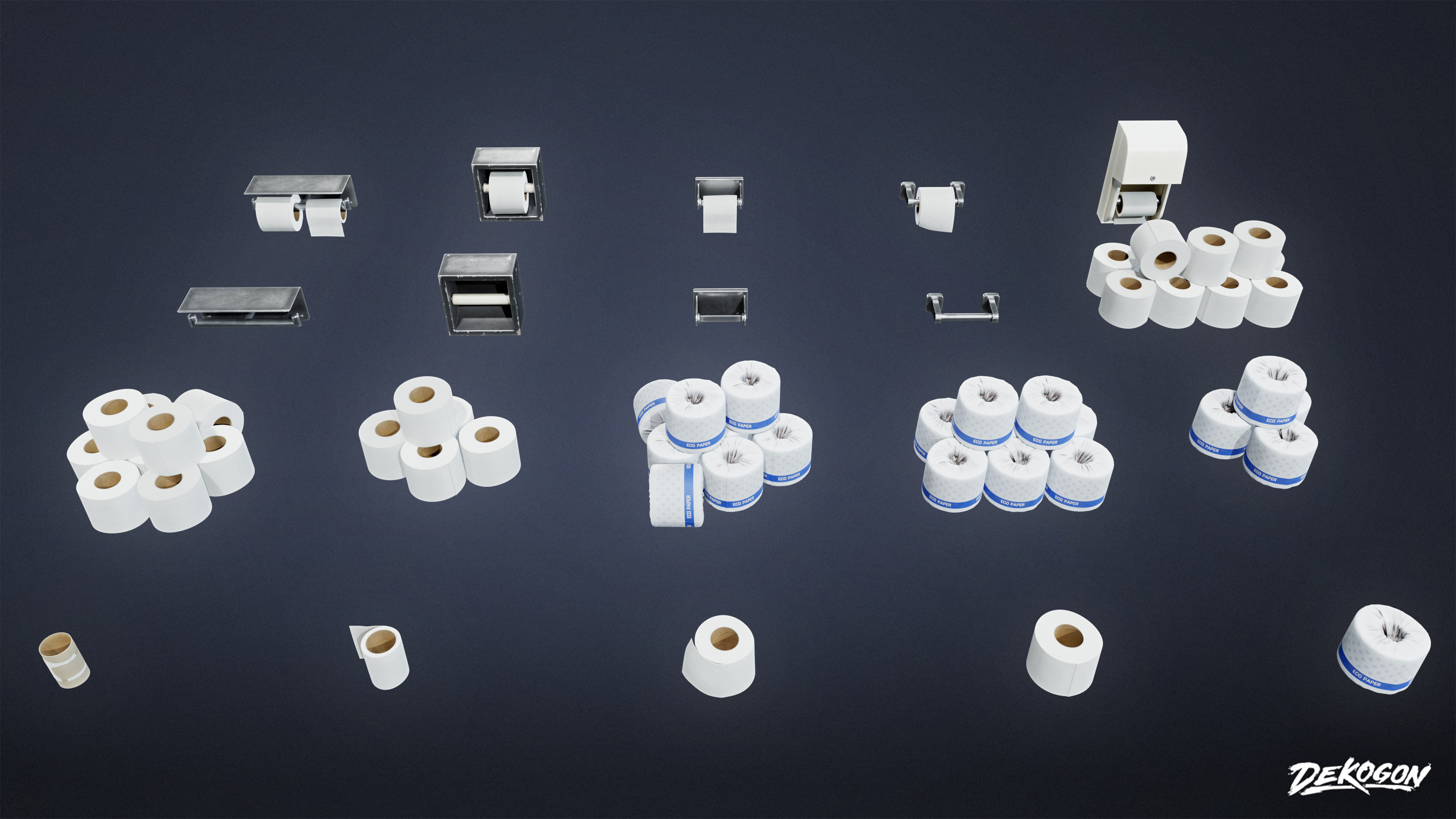 SUBURBS - Toilet Paper Set 01 - LOW POLY AND NANITE Low-poly 3D model_1