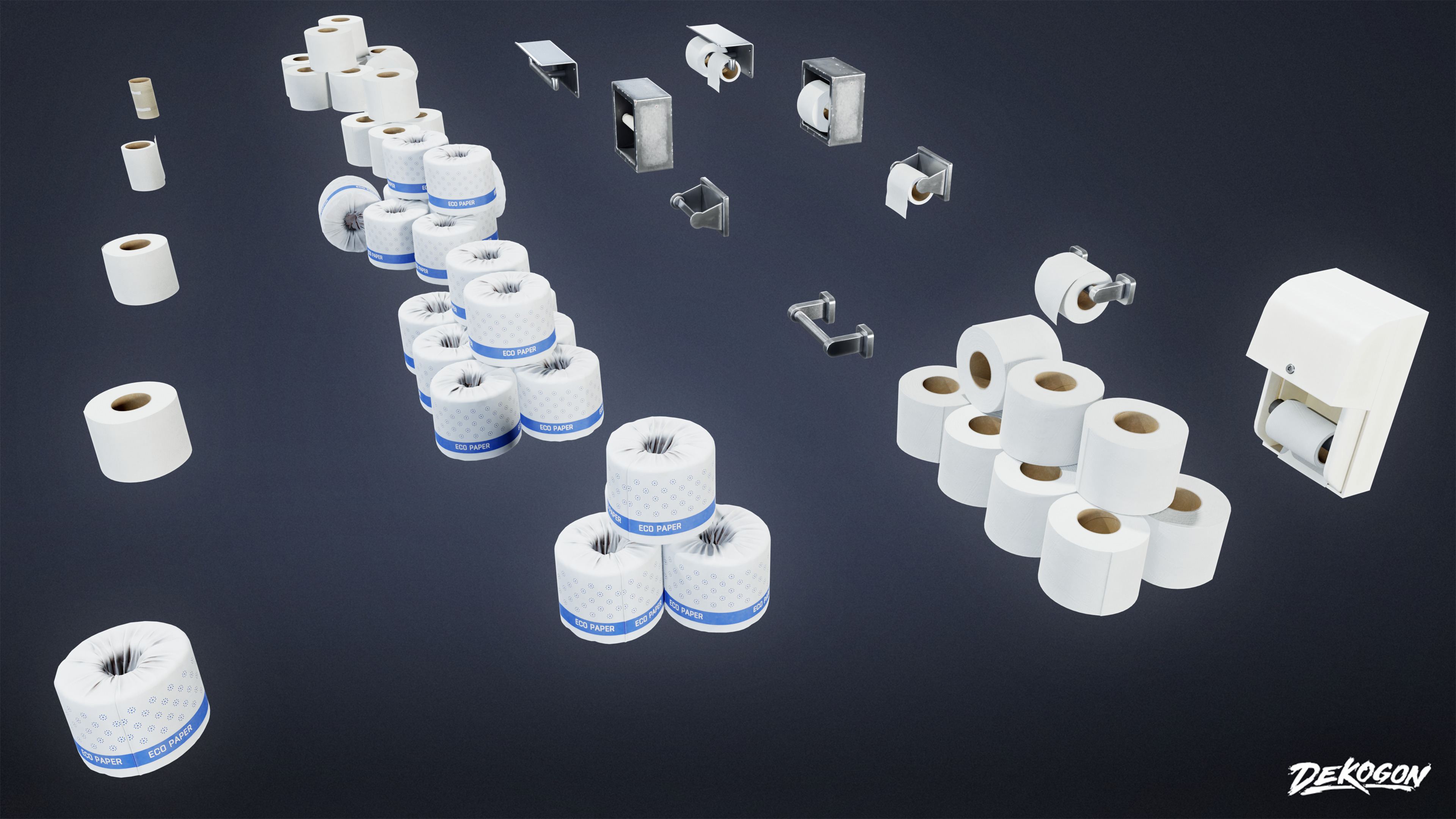 SUBURBS - Toilet Paper Set 01 - LOW POLY AND NANITE Low-poly 3D model_2