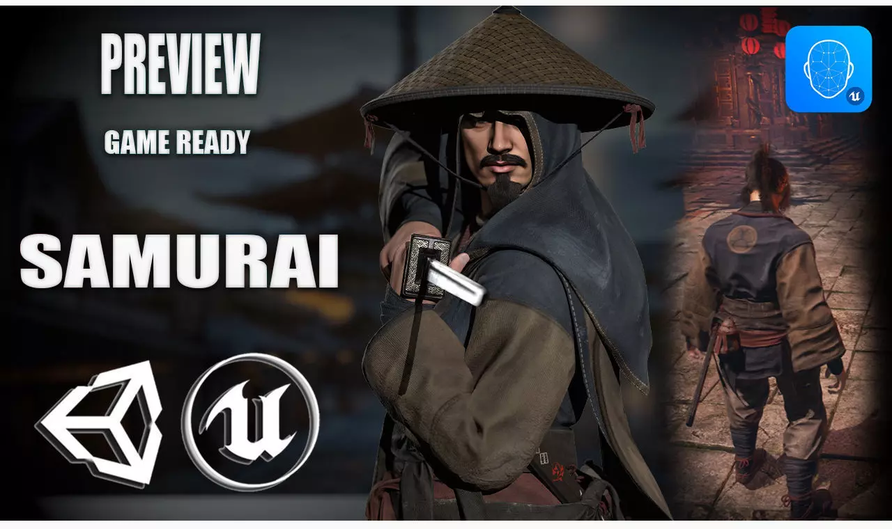 Samurai Warrior Low-poly 3D model_0