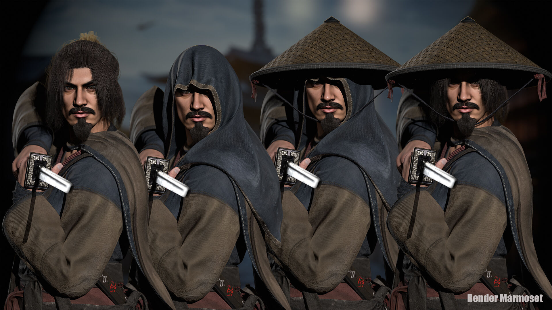 Samurai Warrior Low-poly 3D model_7