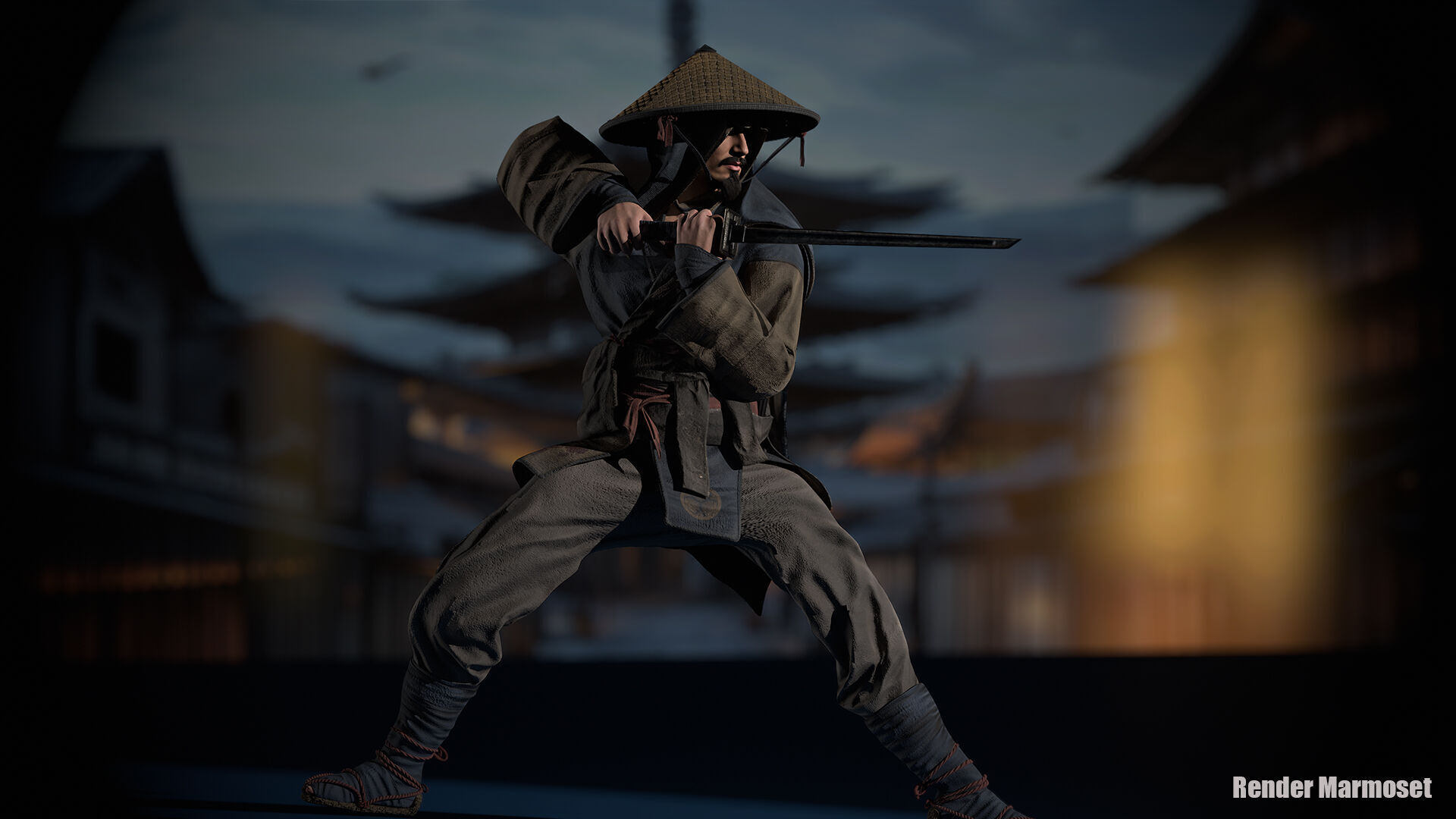 Samurai Warrior Low-poly 3D model_10