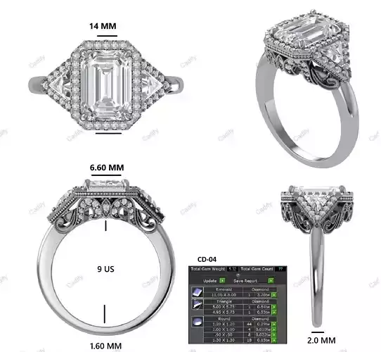 Emerald Cut Vintage Ring 3d Model Design