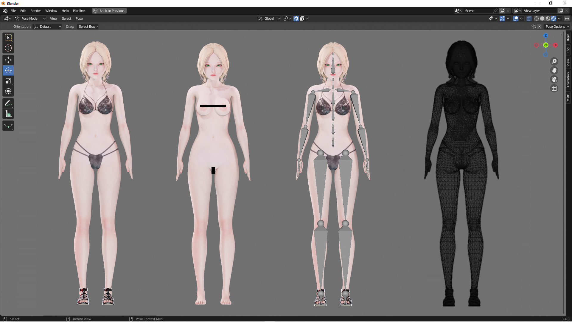 Bikini clothes 0019 - Rig -Unreal - Unity - Blender - Animated Low-poly 3D model_3