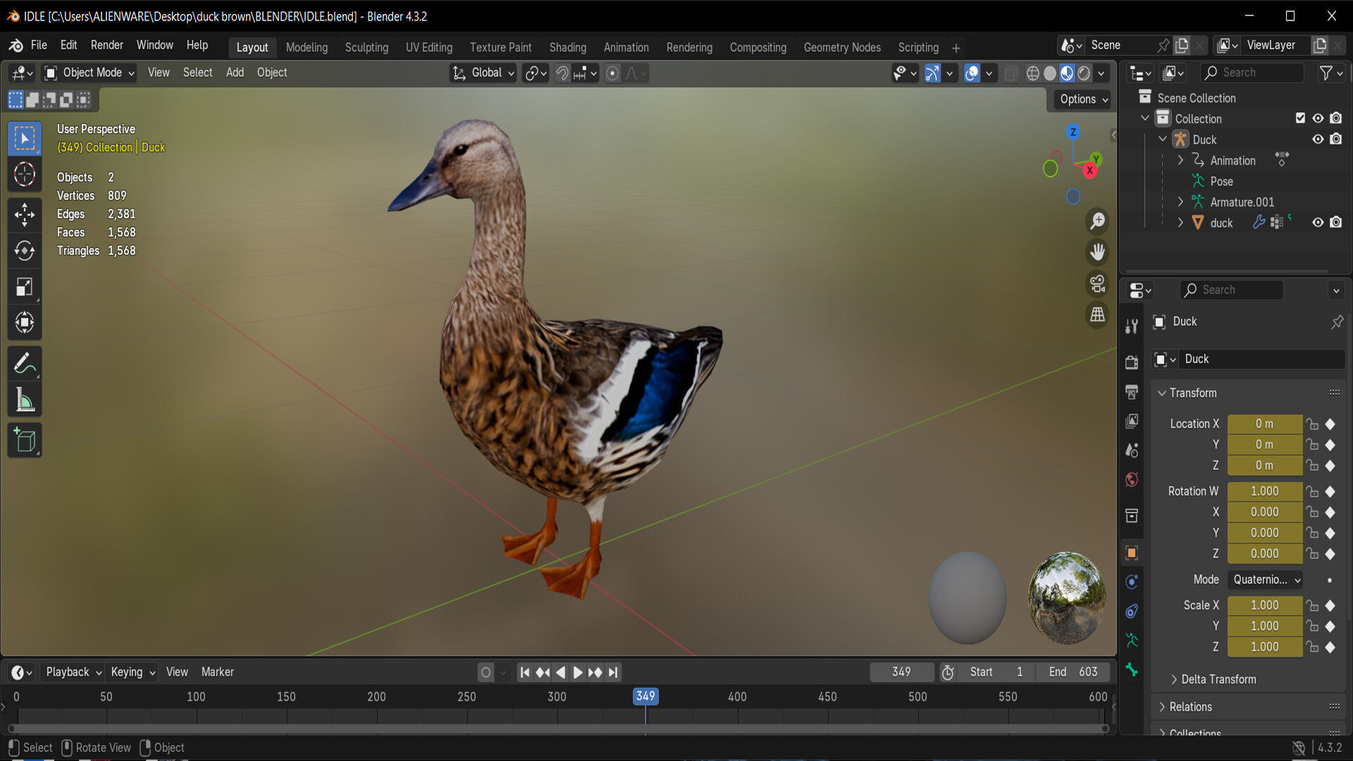BROWN DUCK RIGGED ANIMAED 3 Low-poly 3D model_10