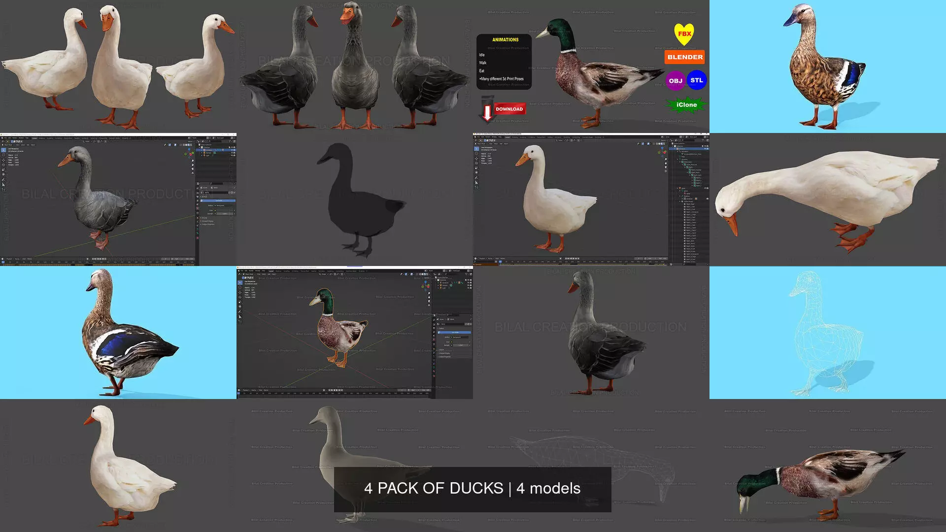 4 PACK OF DUCKS 3D Model Collection_0
