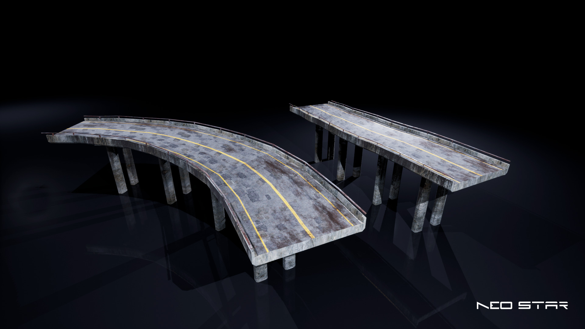 Post Apocalyptic Broken Highways Low-poly 3D model_3