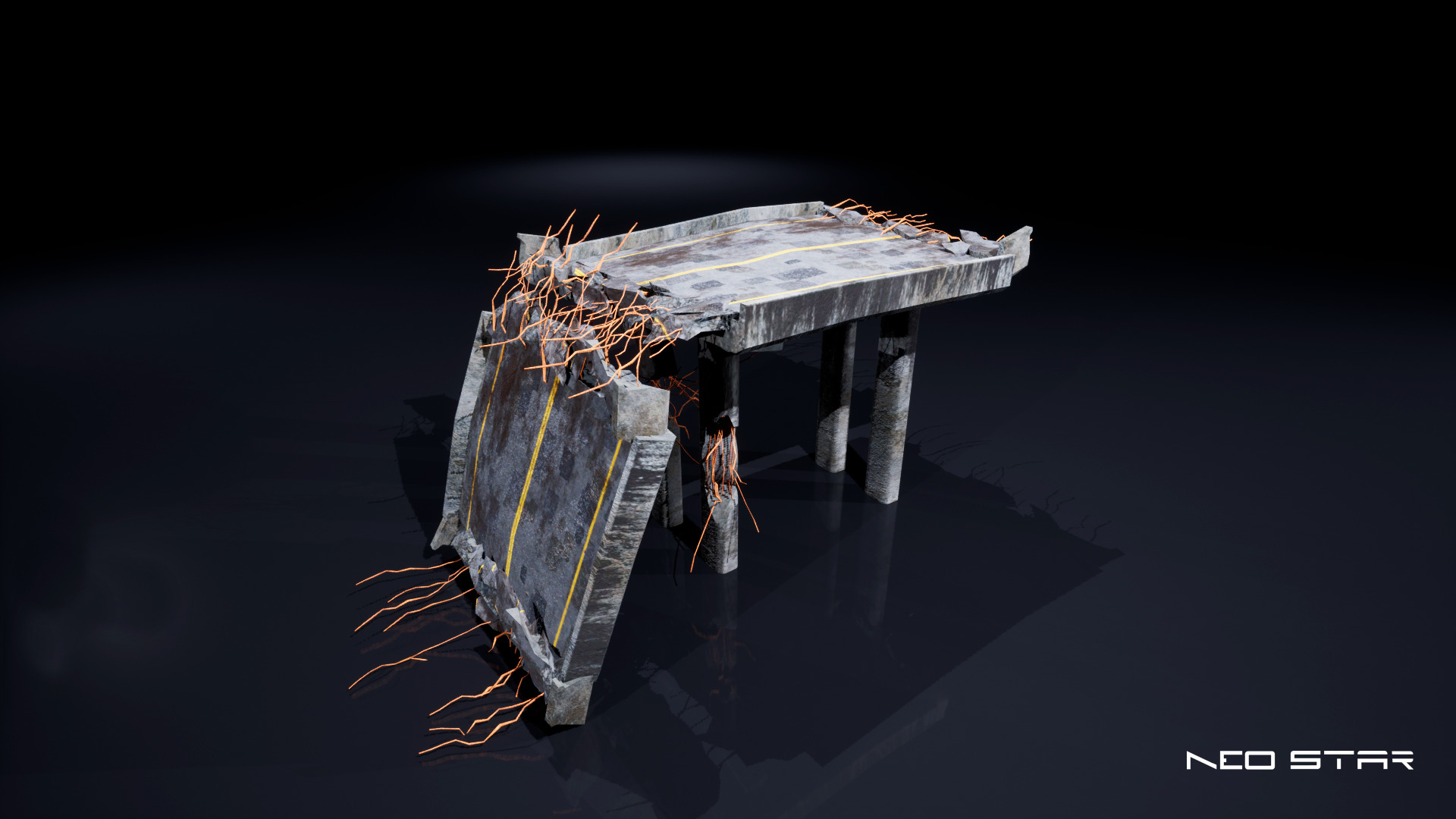 Post Apocalyptic Broken Highways Low-poly 3D model_1