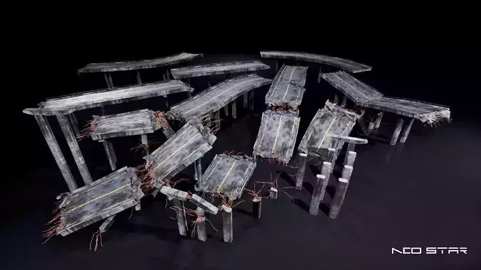 Post Apocalyptic Broken Highways Low-poly 3D model